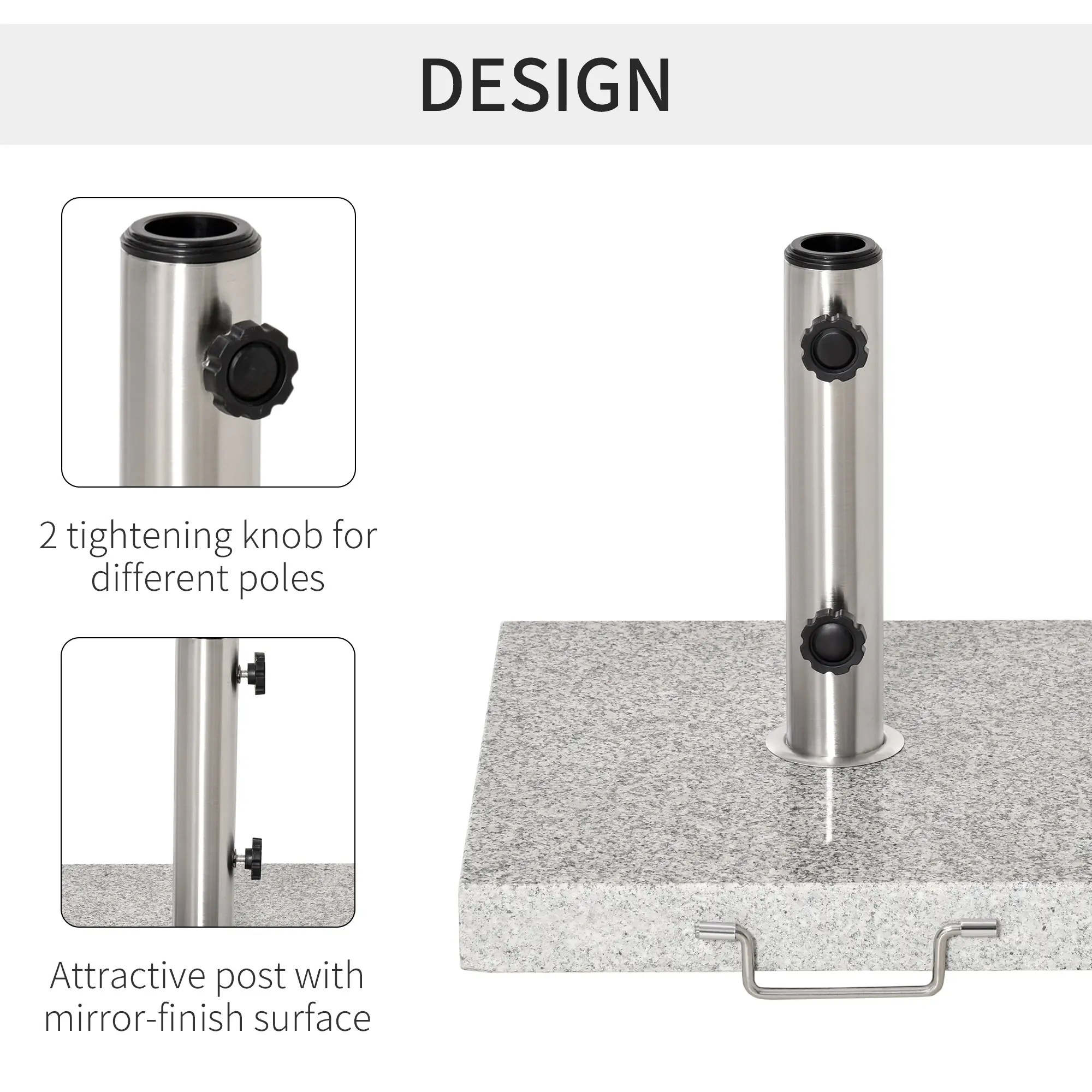 16.5" Marble Umbrella Stand, Heavy Holder Base With Wheels, Grey - Image 7