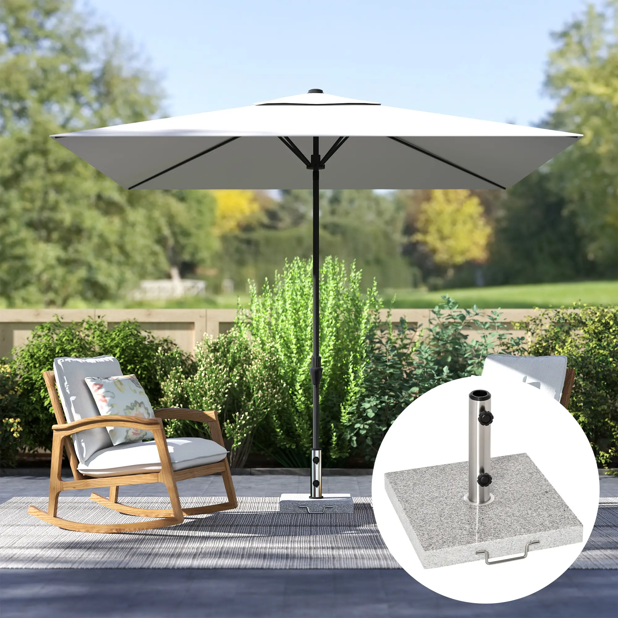 16.5" Marble Umbrella Stand, Heavy Holder Base With Wheels, Grey - Image 8
