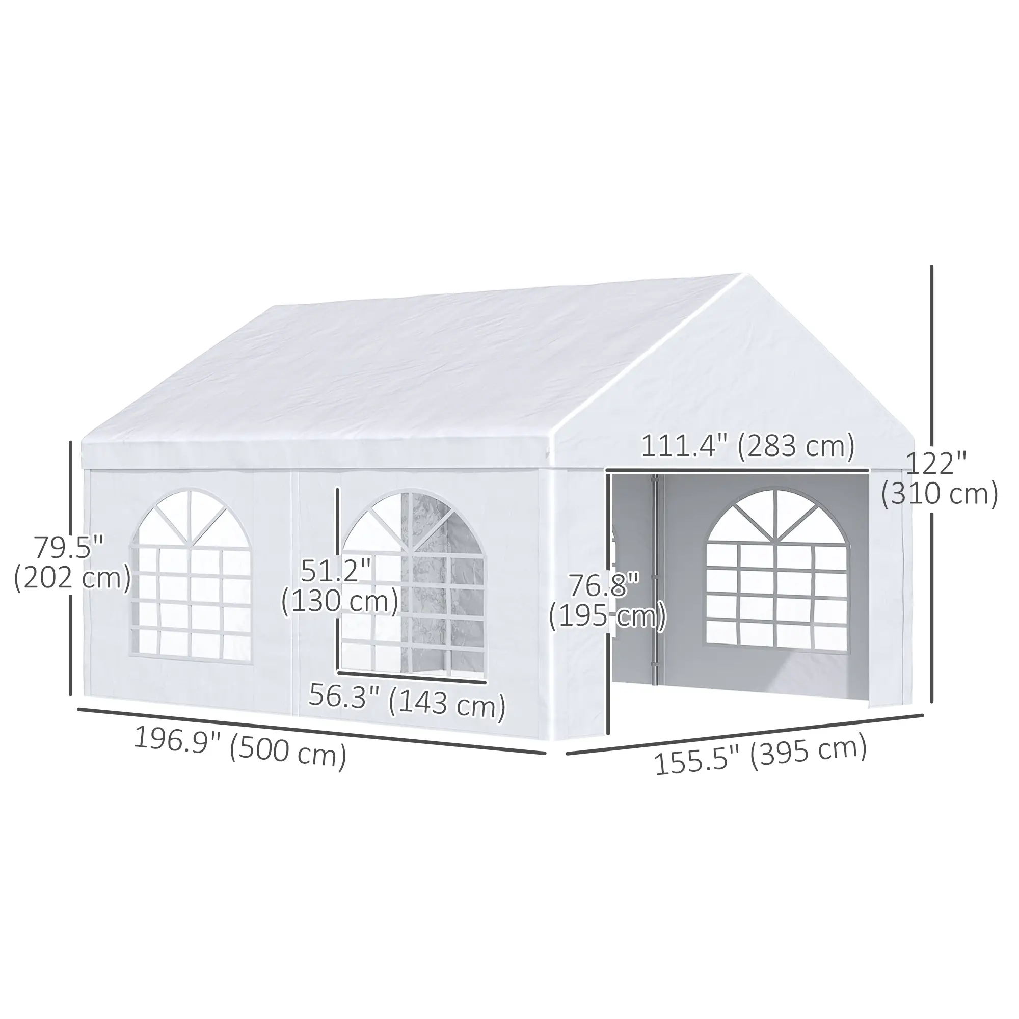 16.5' x 13' Outdoor Party Tent, With Sides, 4 Windows, 2 Doors, White - Image 3