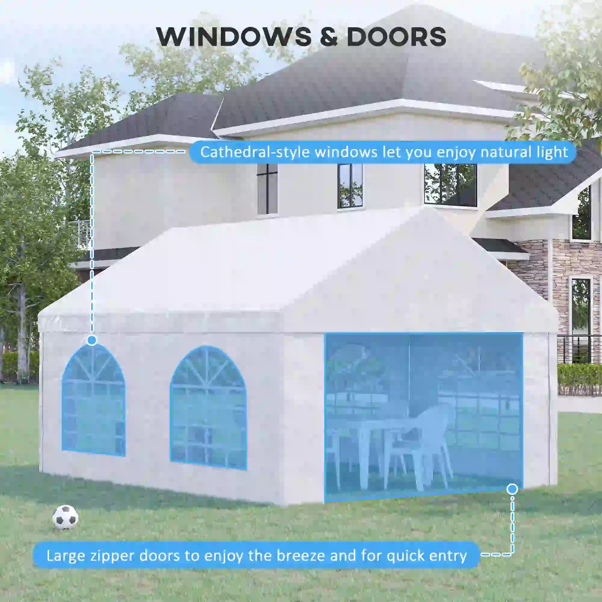 16.5' x 13' Outdoor Party Tent, With Sides, 4 Windows, 2 Doors, White - Image 5