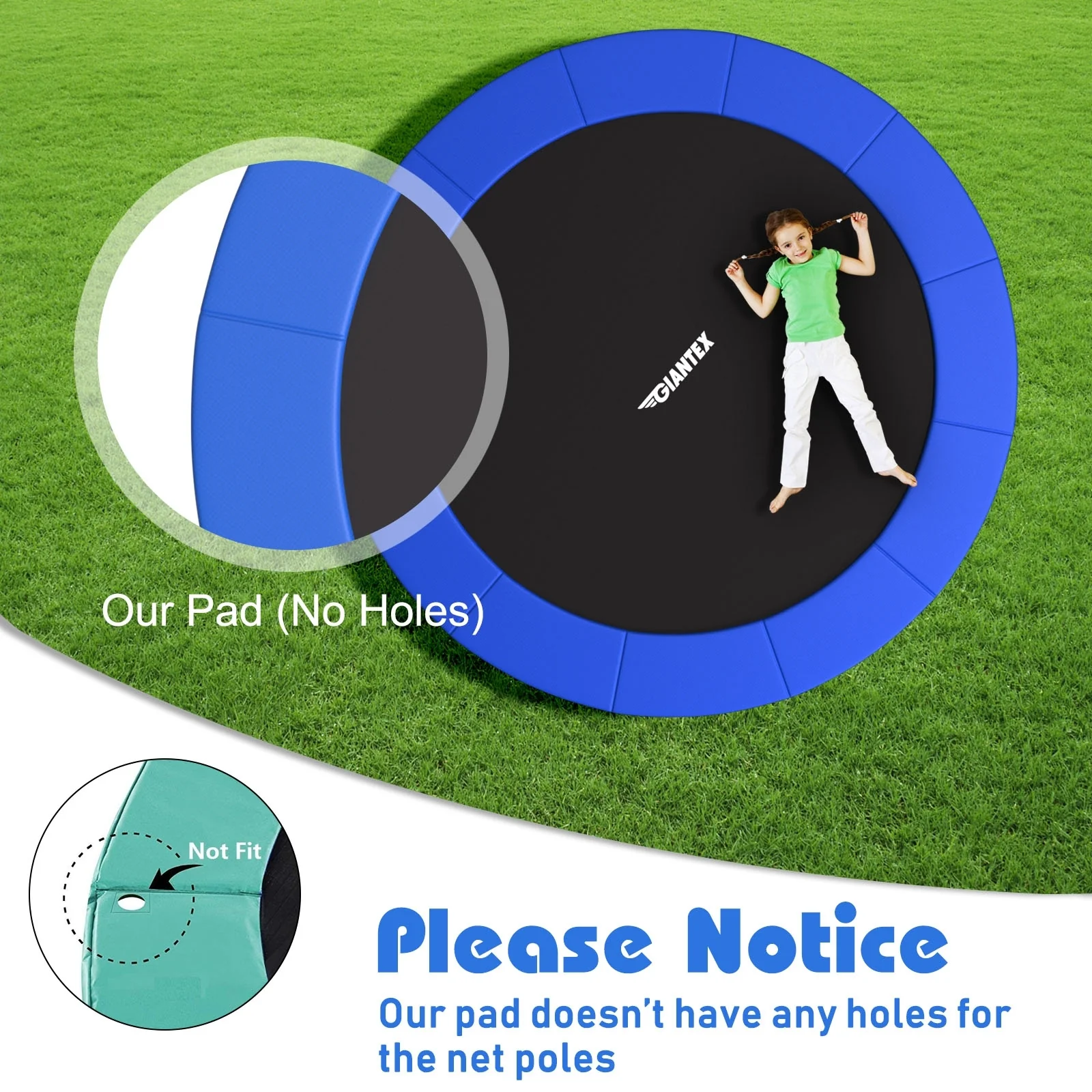 16 Feet Waterproof Trampoline Safety Pad, Blue - Image 9