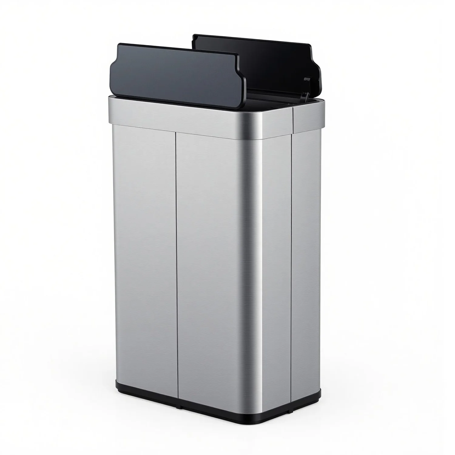 16 Gallon Trash Can with Wing Lids for Bedroom Bathroom Kitchen, Silver - Image 3