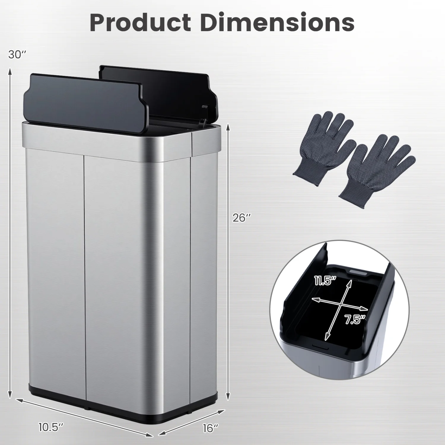 16 Gallon Trash Can with Wing Lids for Bedroom Bathroom Kitchen, Silver - Image 5