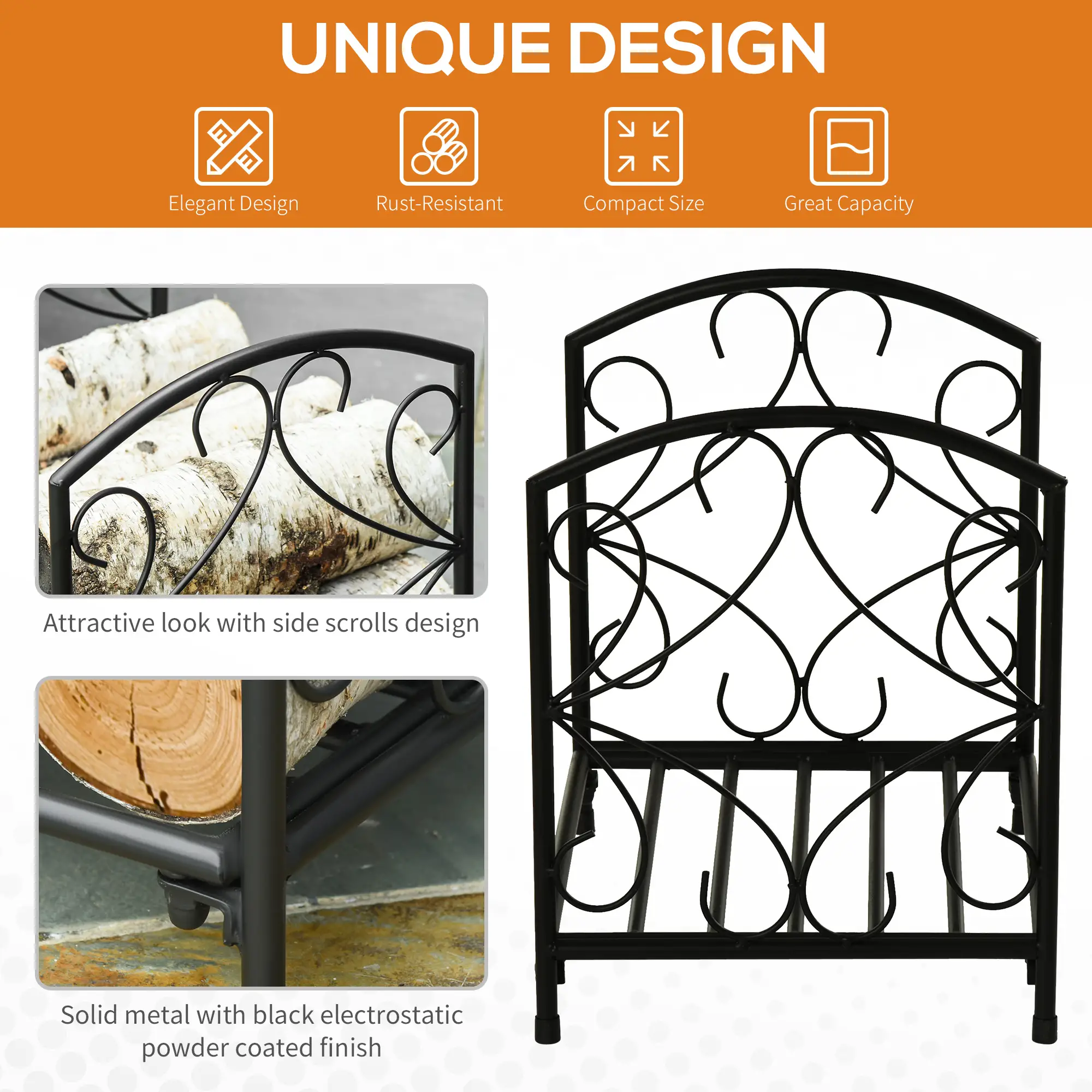 16" Heavy Duty Metal Fireplace Log Holder, Firewood Rack Outdoor, Black - Image 4