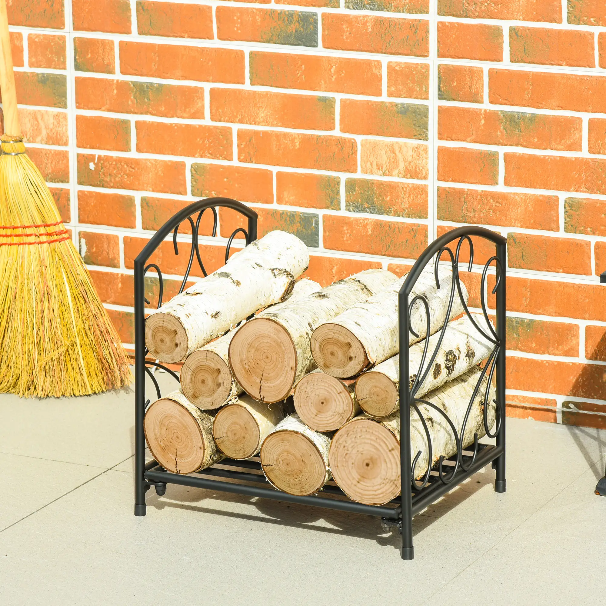 16" Heavy Duty Metal Fireplace Log Holder, Firewood Rack Outdoor, Black - Image 7