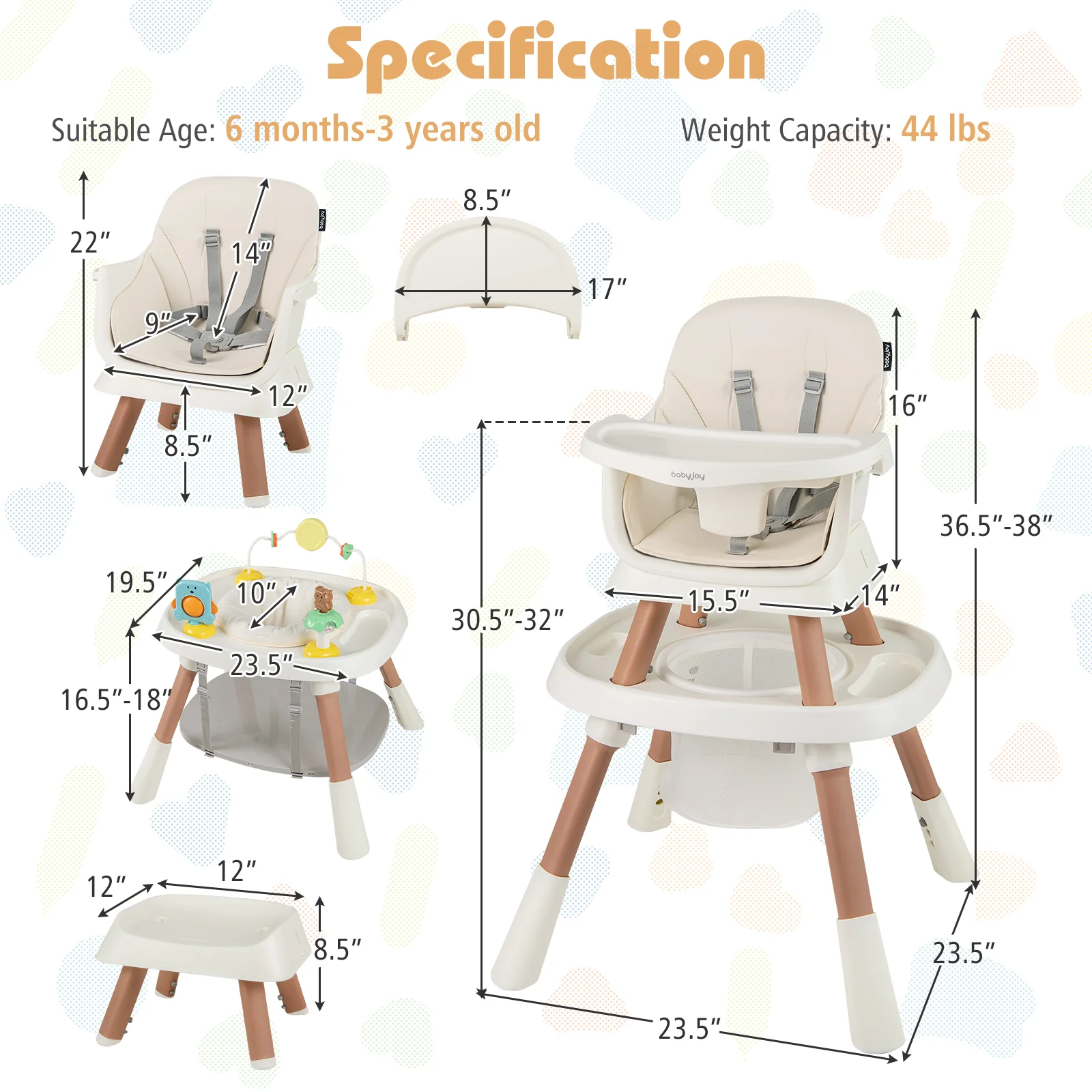 16-In-1 Baby High Chair, Activity Center, Booster Seat, White - Image 4