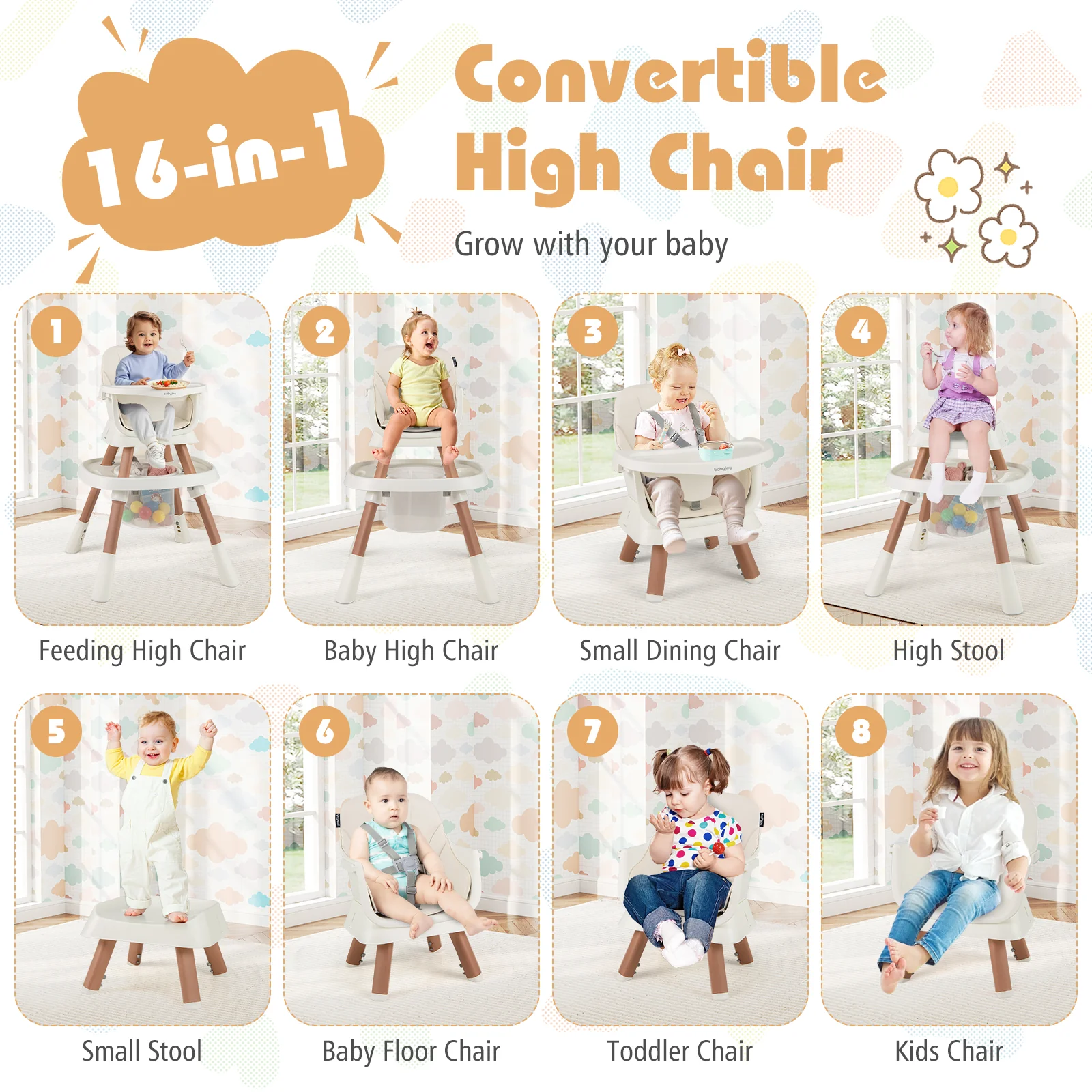 16-In-1 Baby High Chair, Activity Center, Booster Seat, White - Image 7