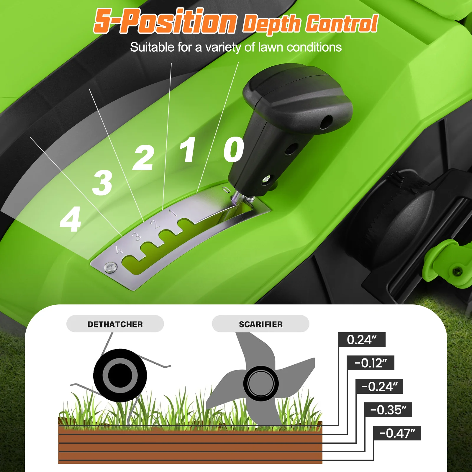 16-Inch Electric Lawn Dethatcher, Scarifier, Green - Image 9