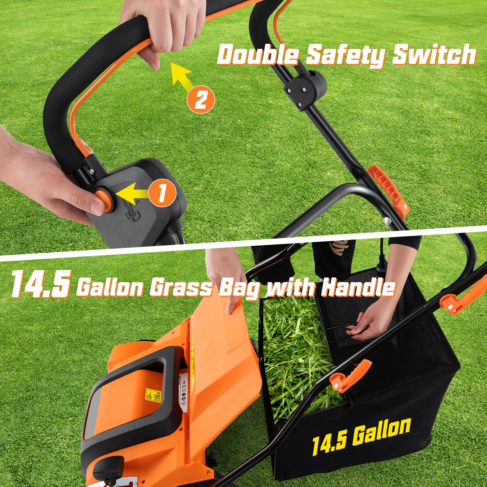 16-Inch Electric Lawn Dethatcher, Scarifier With Collection Bag, Orange - Image 10