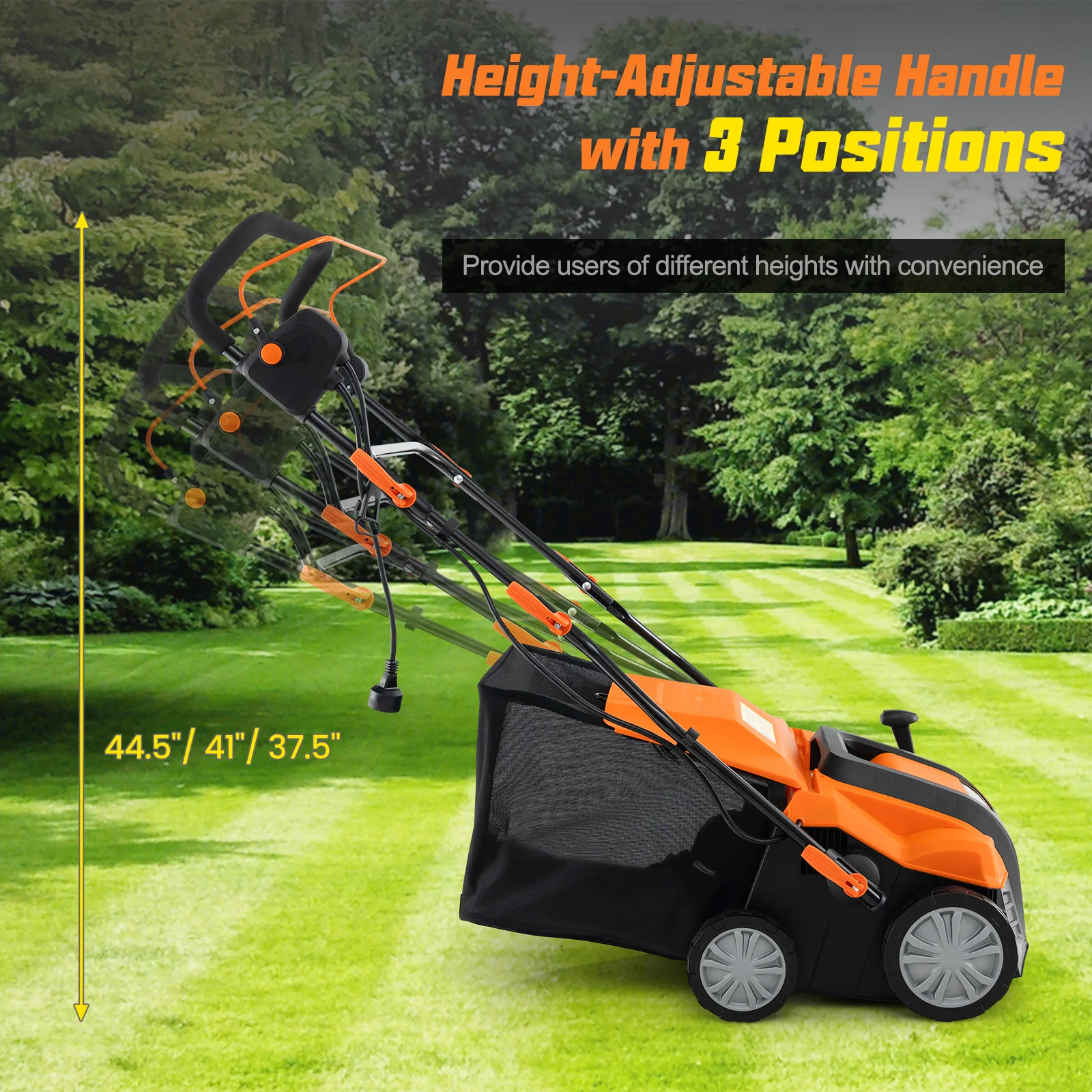 16-Inch Electric Lawn Dethatcher, Scarifier With Collection Bag, Orange - Image 7