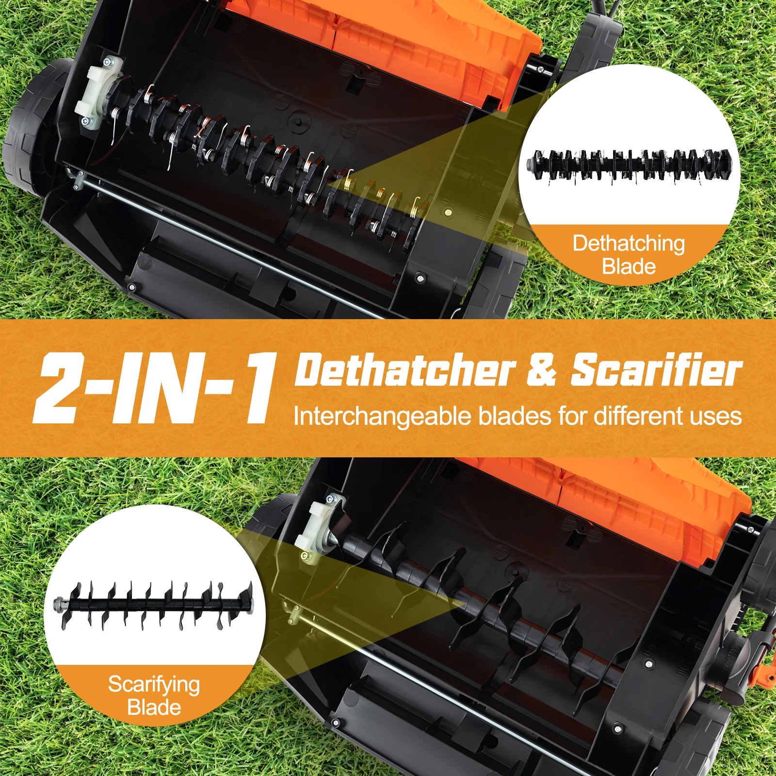 16-Inch Electric Lawn Dethatcher, Scarifier With Collection Bag, Orange - Image 8