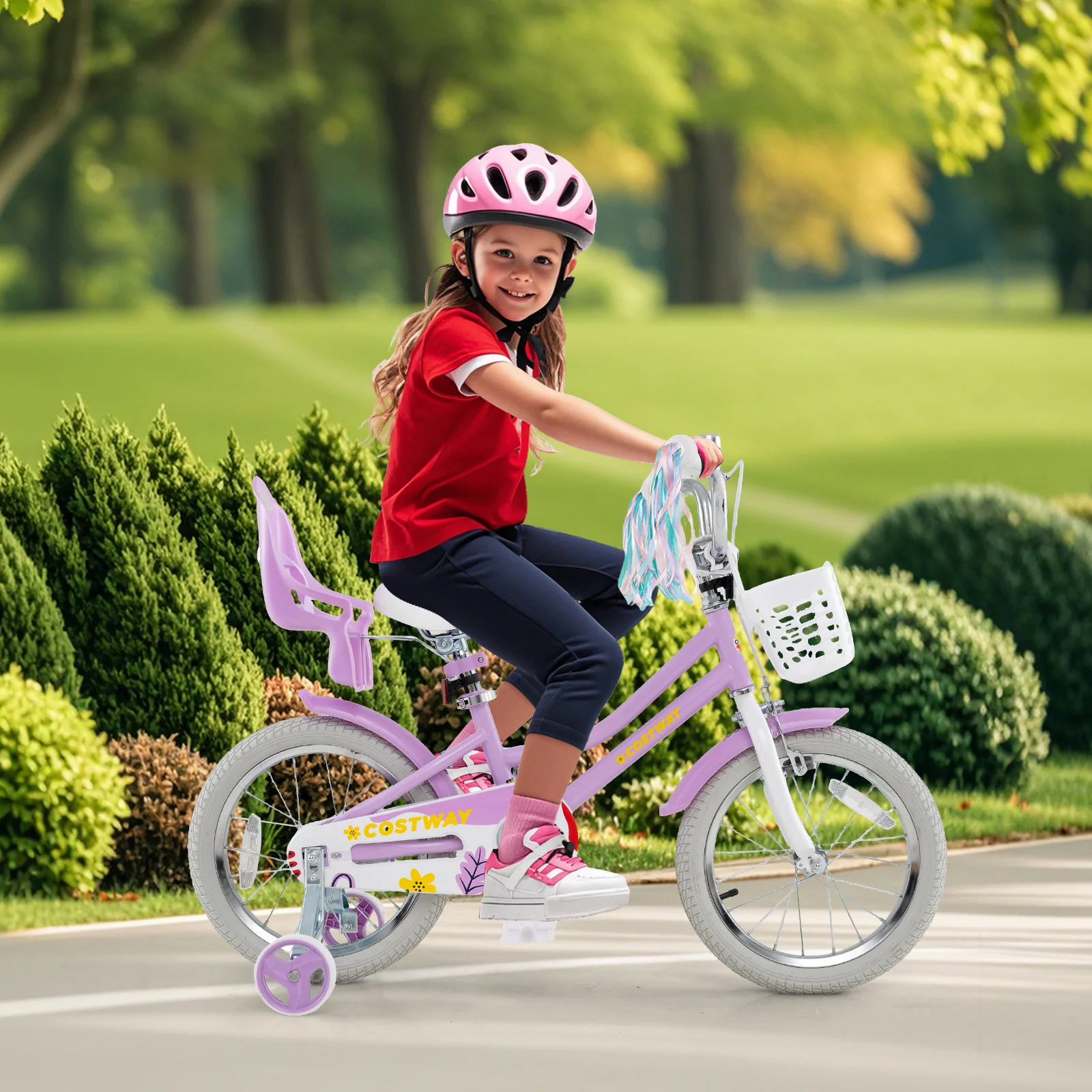 16 Inch Girls Bike, Doll Seat And Streamers, For Children 4-7 Years, Purple - Image 3