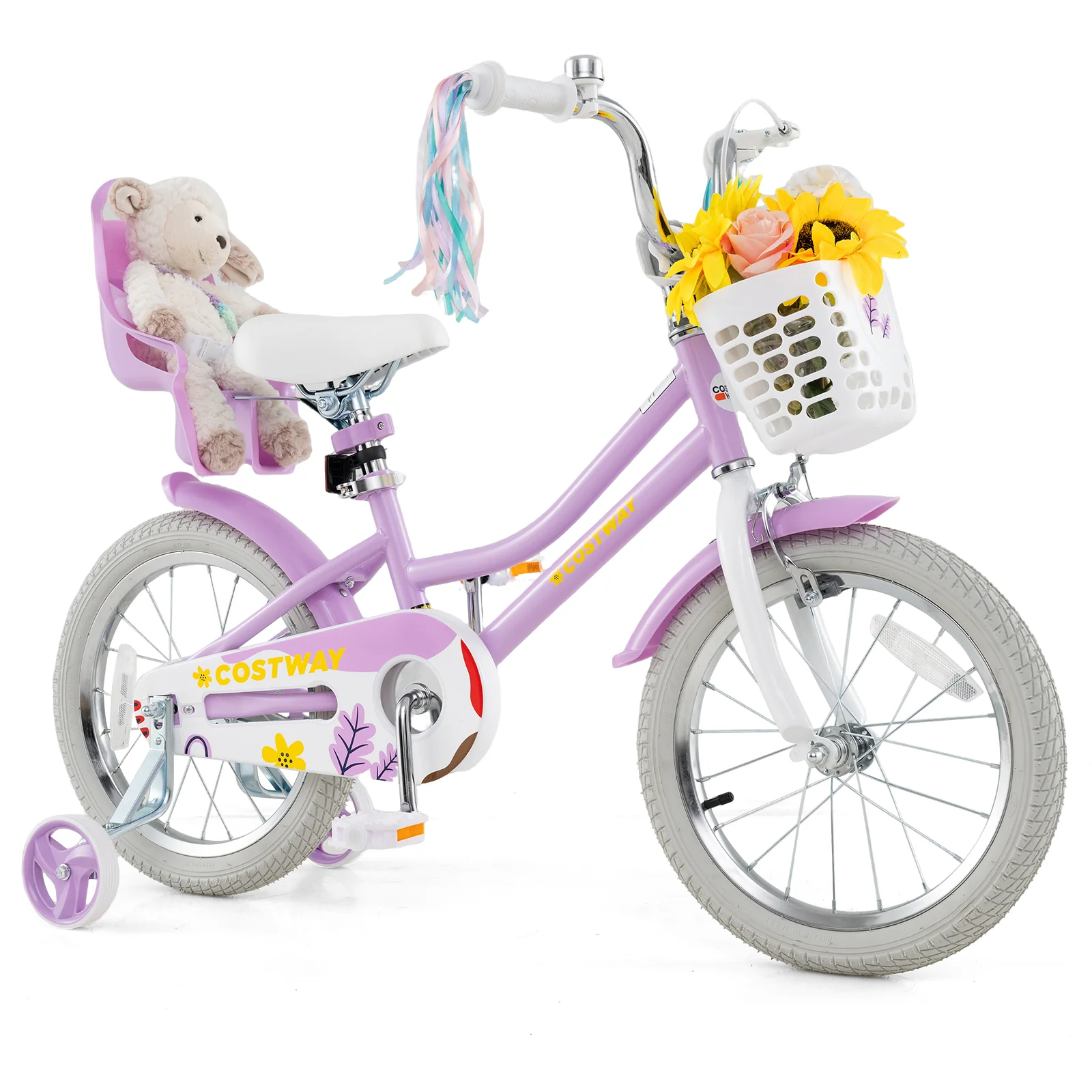 16 Inch Girls Bike, Doll Seat And Streamers, For Children 4-7 Years, Purple - Image 4