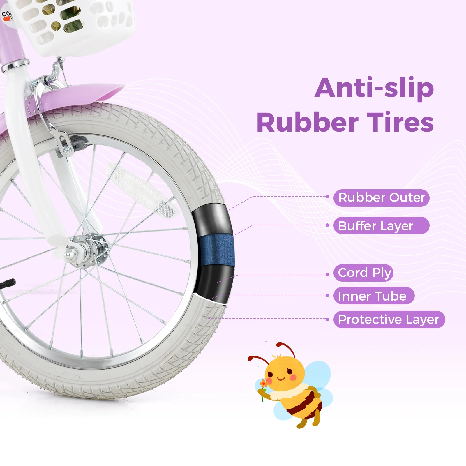 16 Inch Girls Bike, Doll Seat And Streamers, For Children 4-7 Years, Purple - Image 7