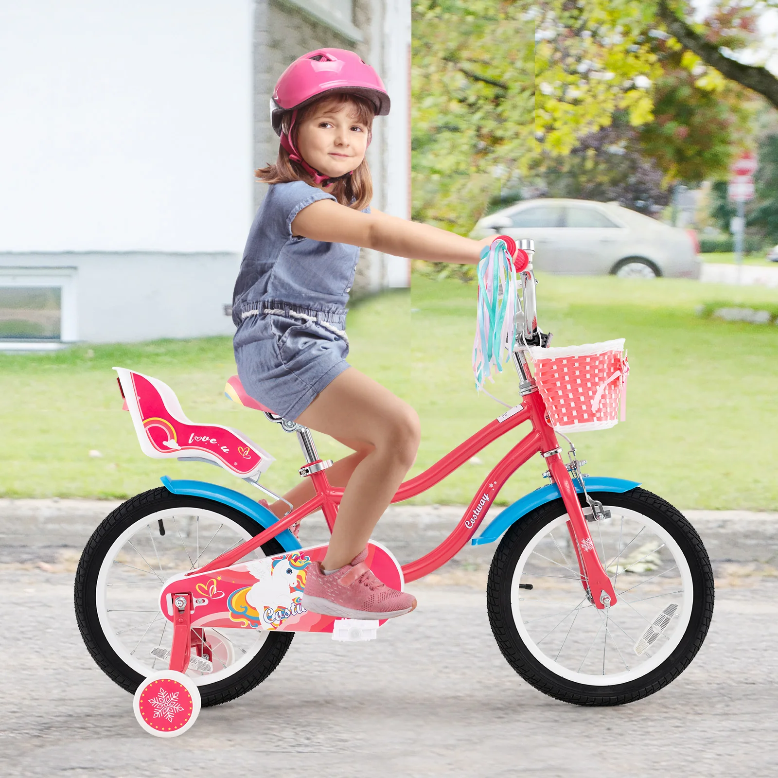 16 Inch Girls Bike, For 4-7 Years Old, With Doll Seat And Training Wheels, Pink - Image 3