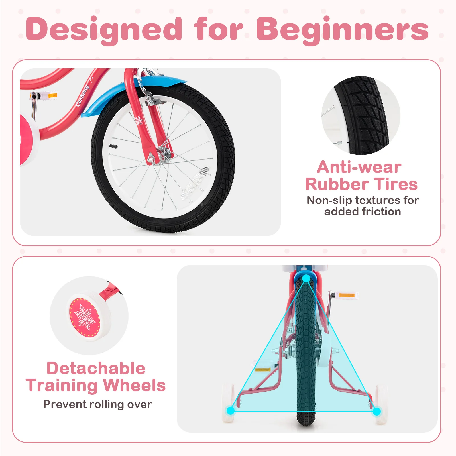 16 Inch Girls Bike, For 4-7 Years Old, With Doll Seat And Training Wheels, Pink - Image 8