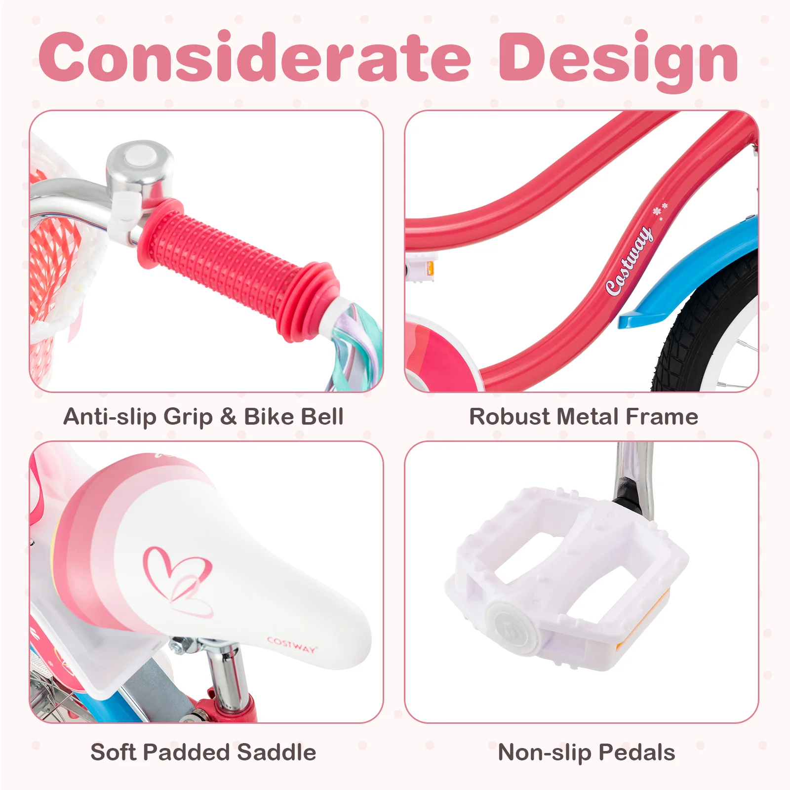 16 Inch Girls Bike, For 4-7 Years Old, With Doll Seat And Training Wheels, Pink - Image 9