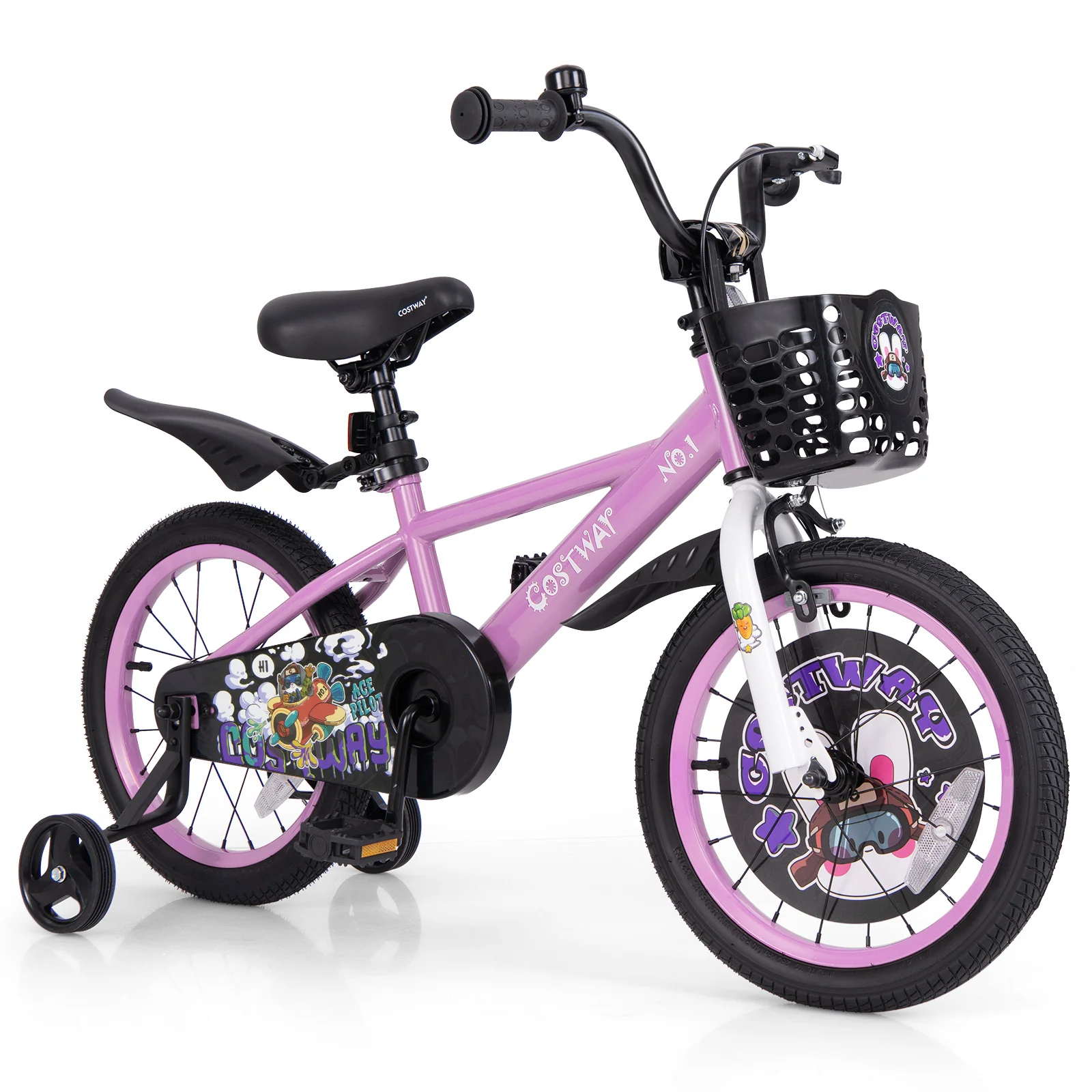 16 Inch Kids Bike, 4-8 Years, Adjustable Handlebar, Purple - Image 4