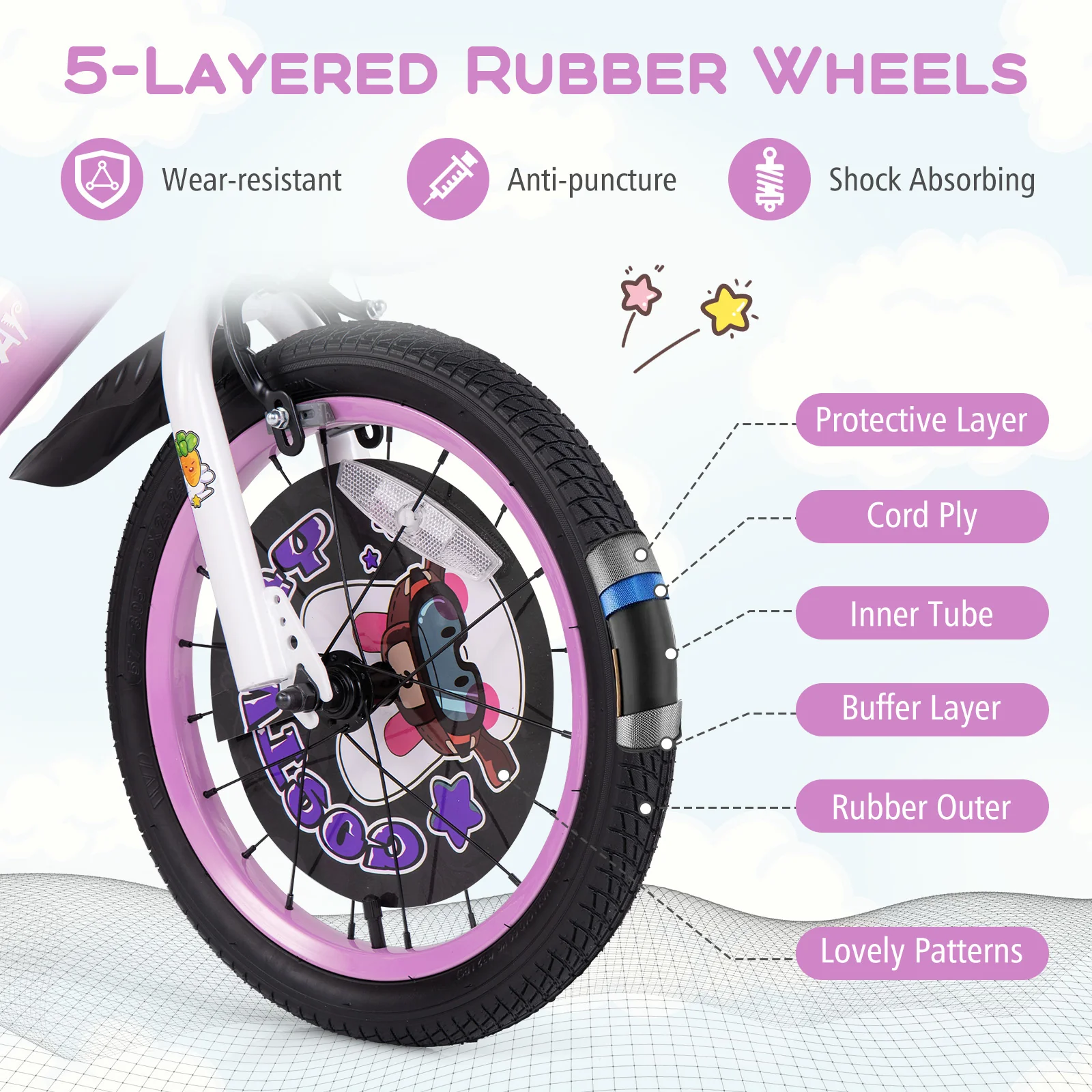 16 Inch Kids Bike, 4-8 Years, Adjustable Handlebar, Purple - Image 7