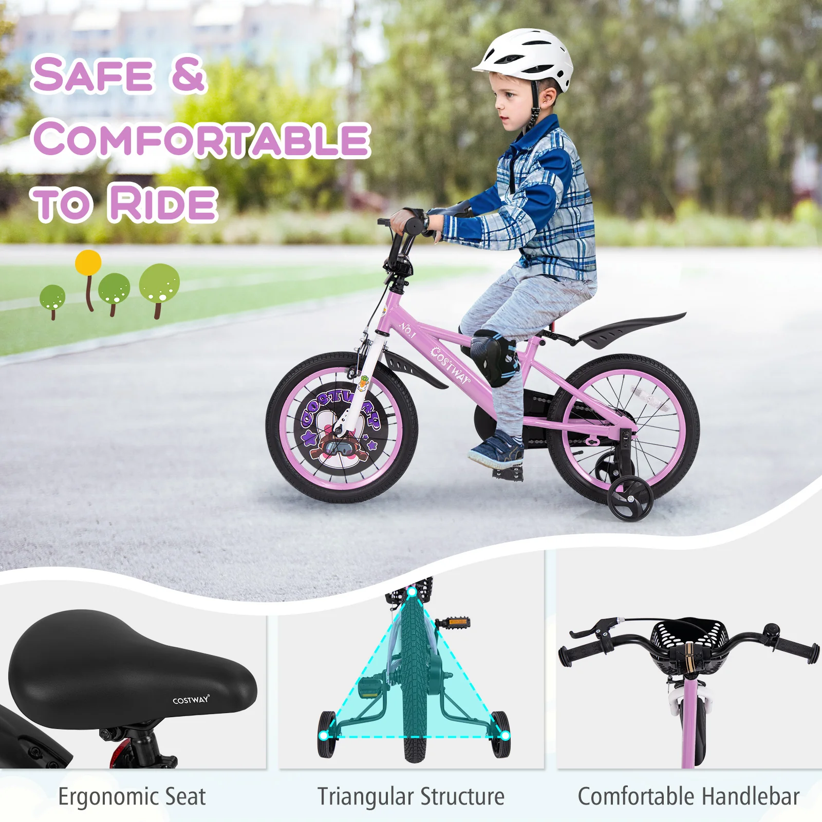 16 Inch Kids Bike, 4-8 Years, Adjustable Handlebar, Purple - Image 8