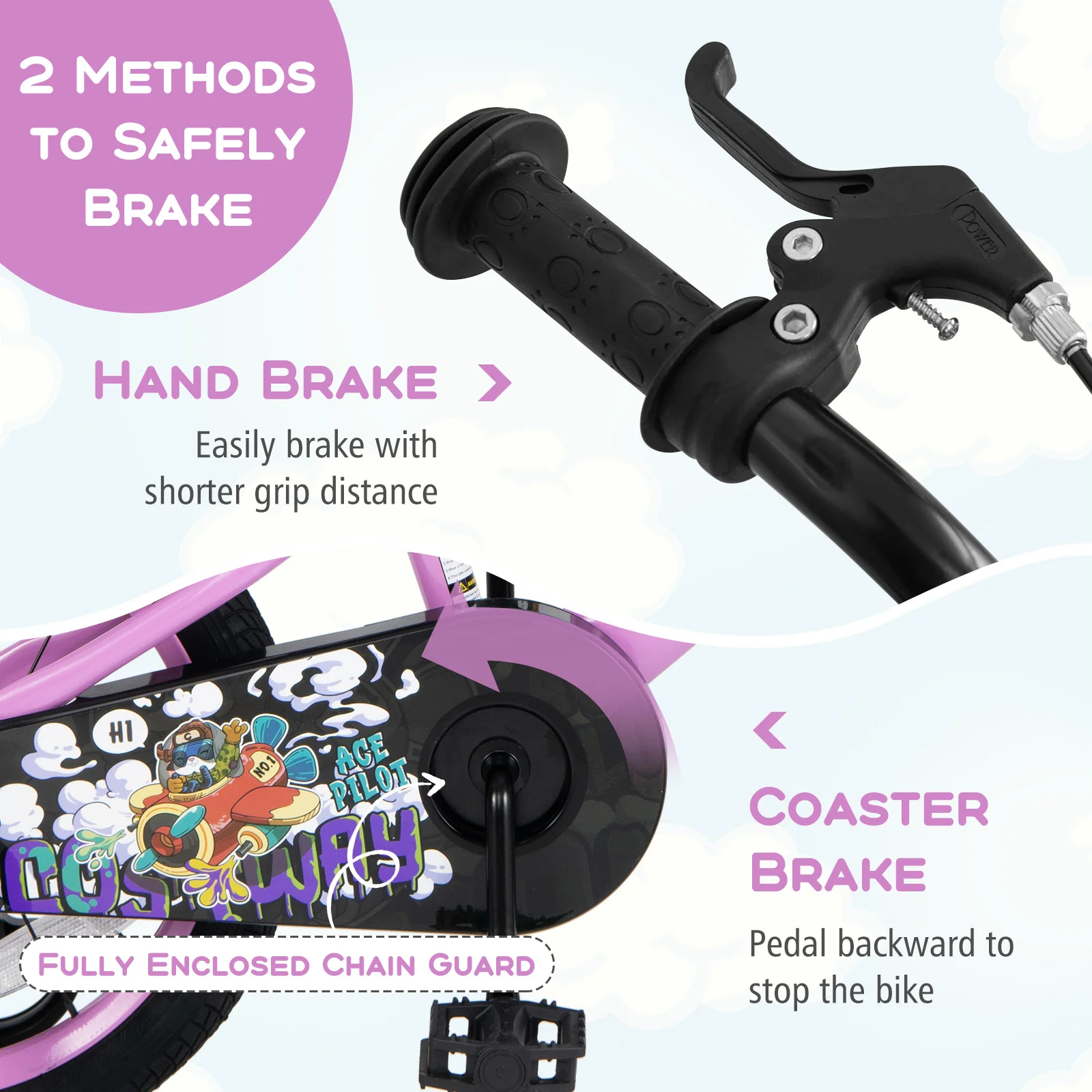 16 Inch Kids Bike, 4-8 Years, Adjustable Handlebar, Purple - Image 9