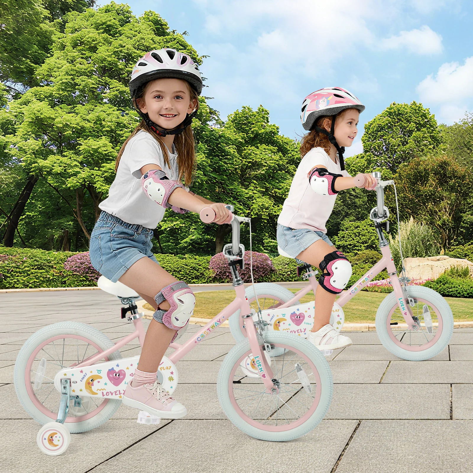16 Inch Kids Bike Adjustable for 3-8 Years Old Children Pink - Stars & Moon, Pink - Image 2
