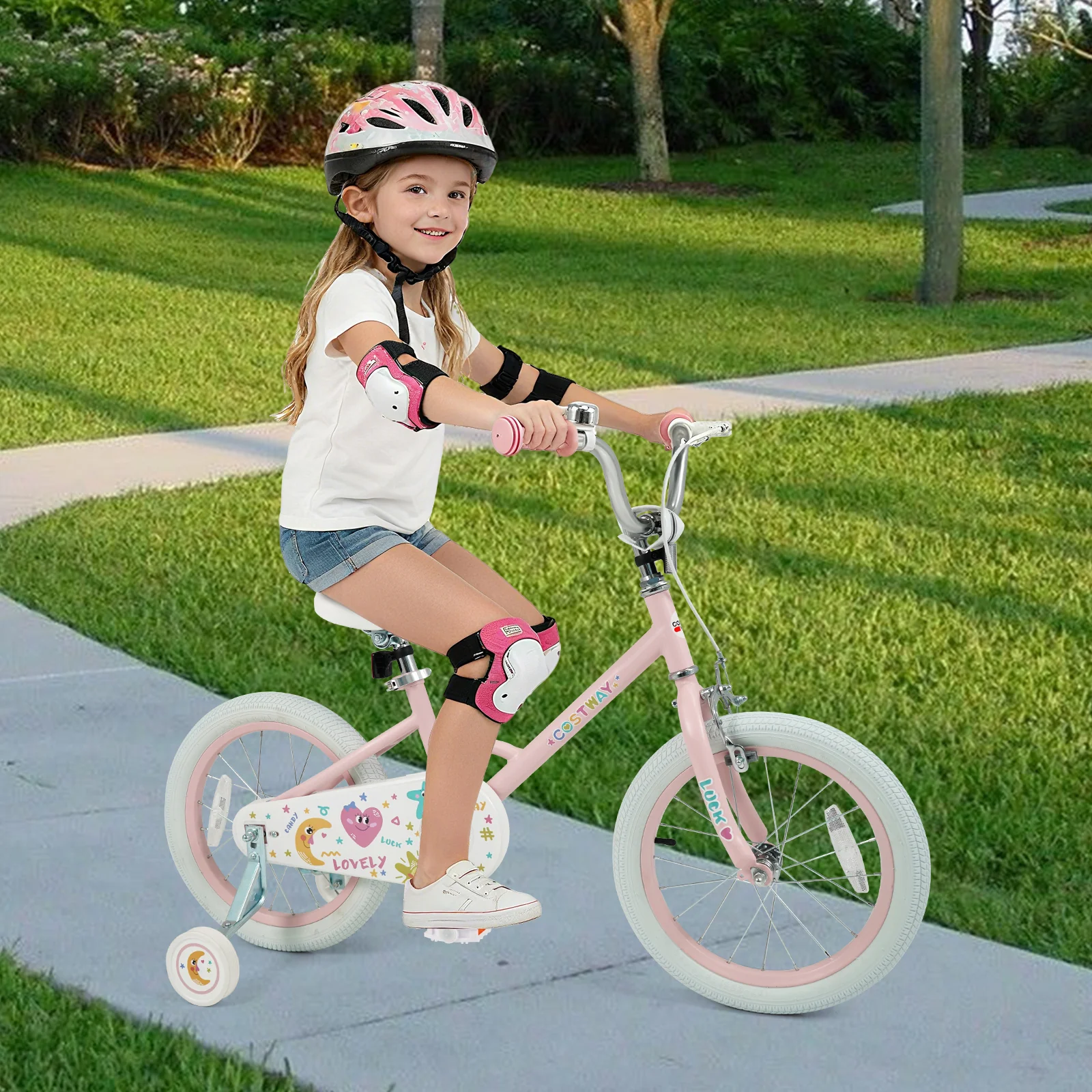 16 Inch Kids Bike Adjustable for 3-8 Years Old Children Pink - Stars & Moon, Pink - Image 3