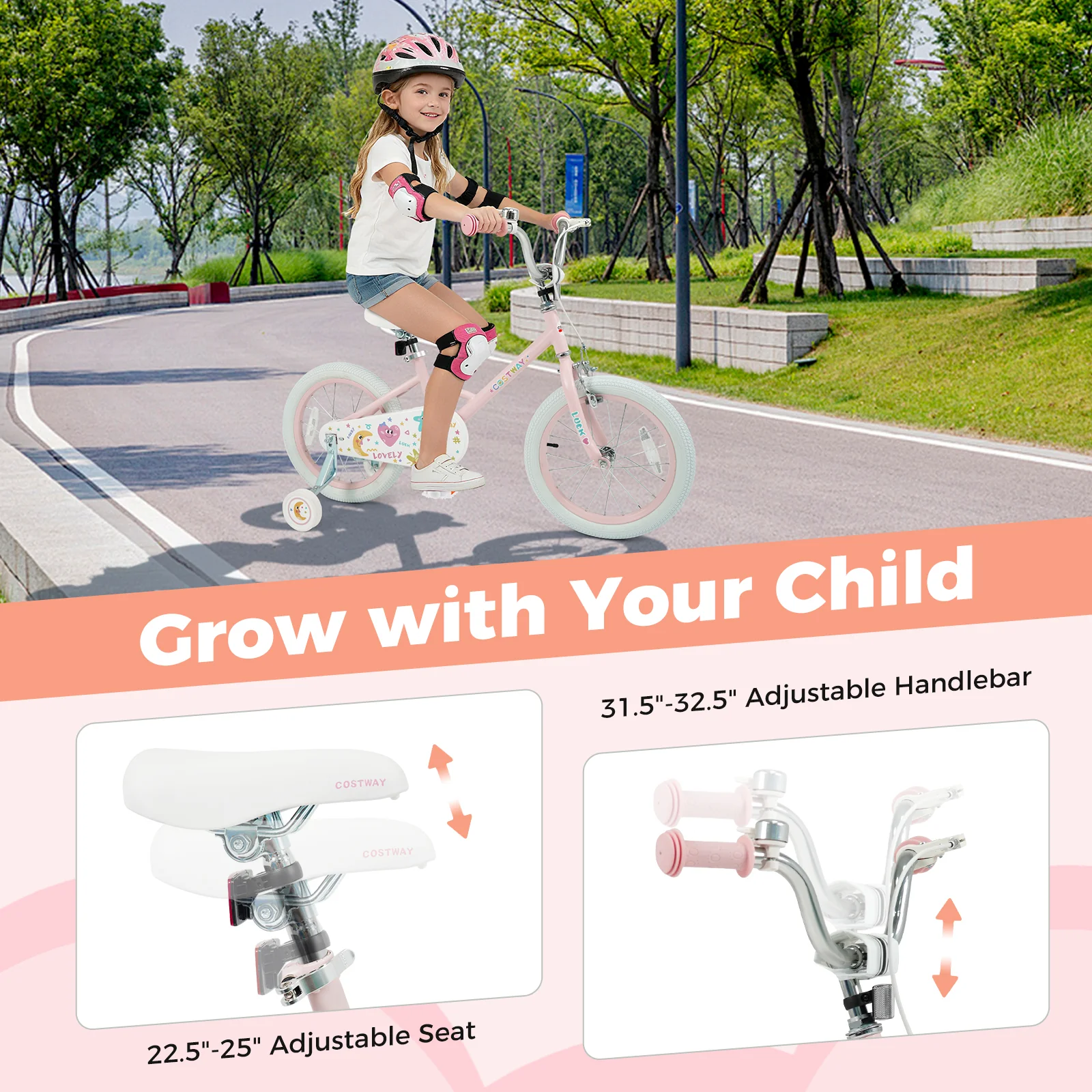 16 Inch Kids Bike Adjustable for 3-8 Years Old Children Pink - Stars & Moon, Pink - Image 8