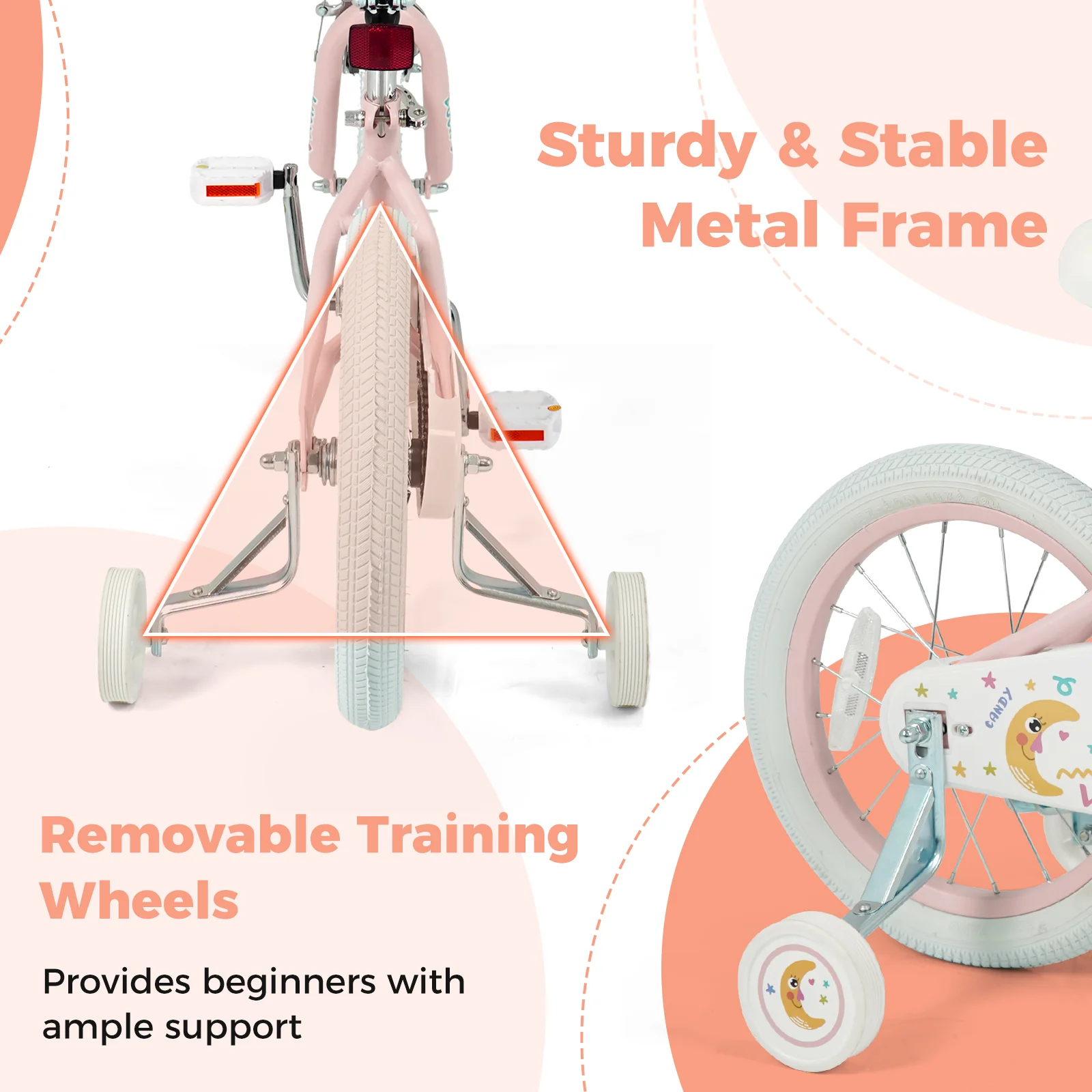 16 Inch Kids Bike Adjustable for 3-8 Years Old Children Pink - Stars & Moon, Pink - Image 9