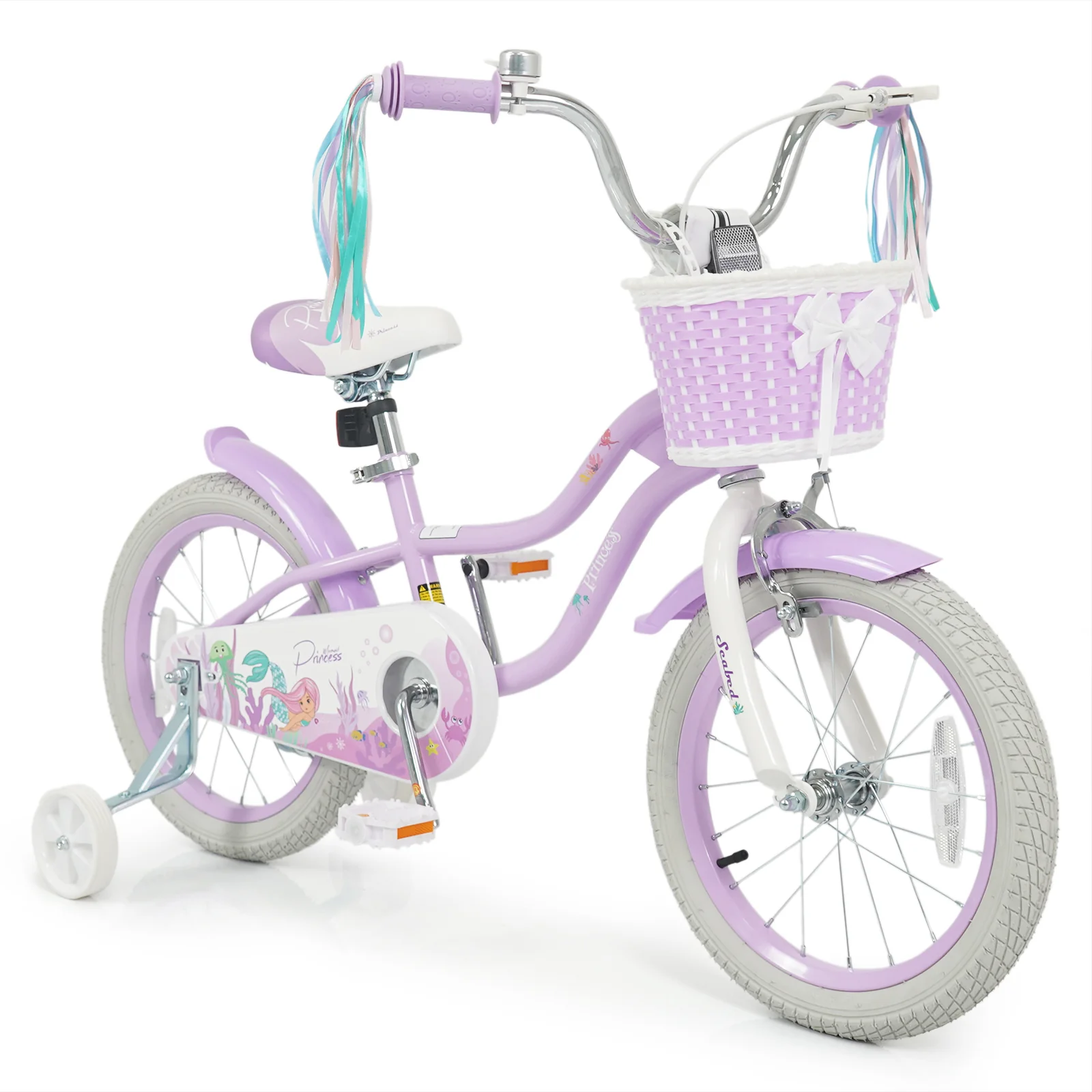 16 Inch Kids Bike, Adjustable, Princess of the Sea Theme, Purple