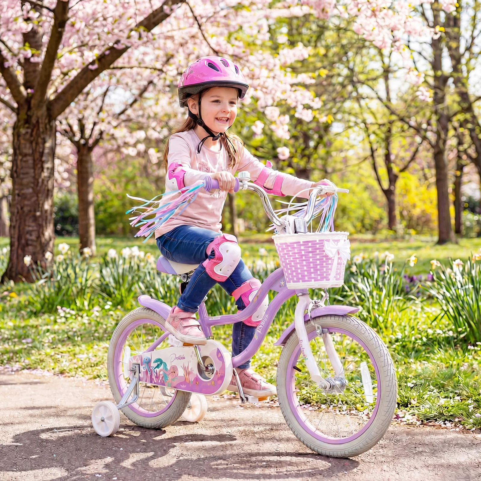 16 Inch Kids Bike, Adjustable, Princess of the Sea Theme, Purple - Image 2