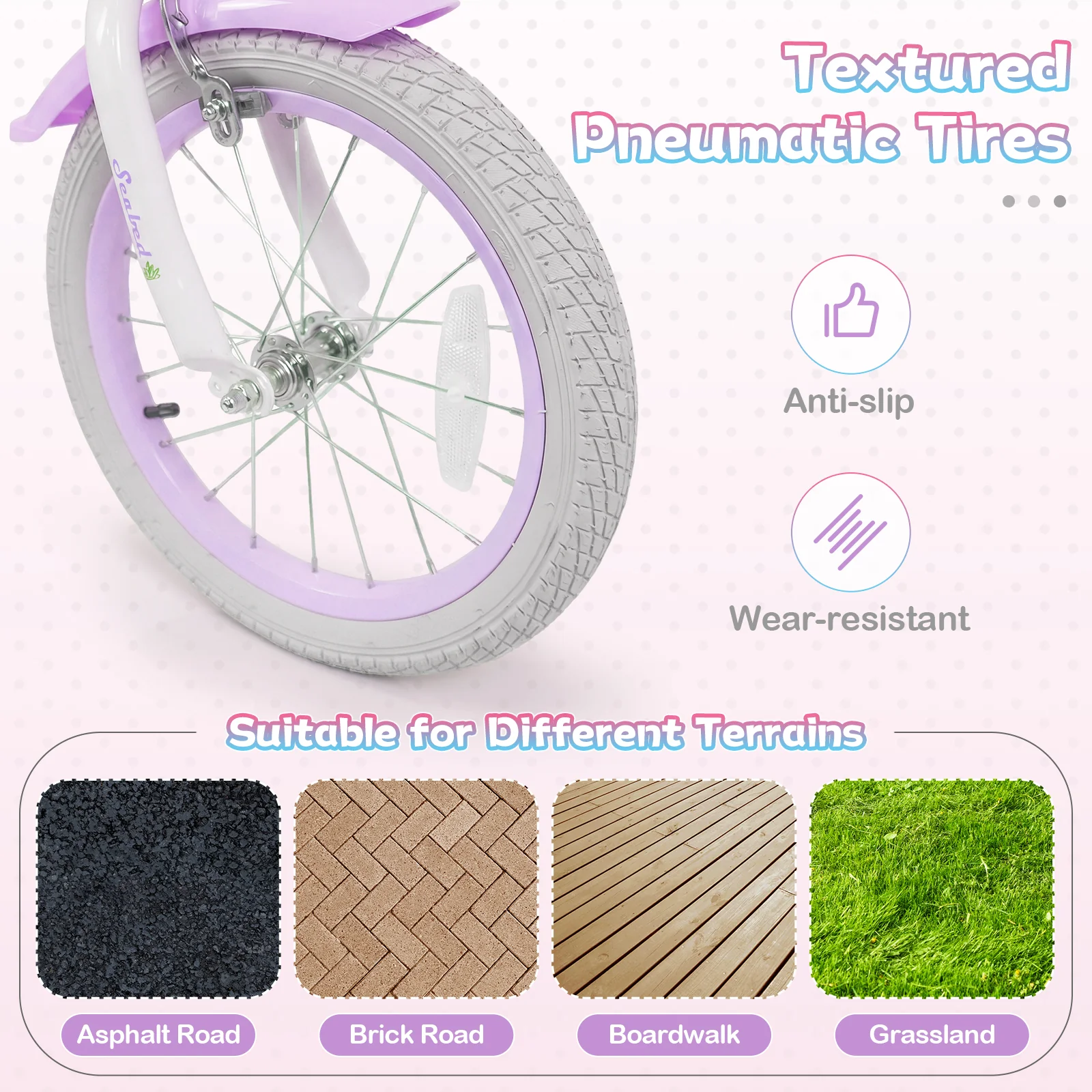 16 Inch Kids Bike, Adjustable, Princess of the Sea Theme, Purple - Image 7