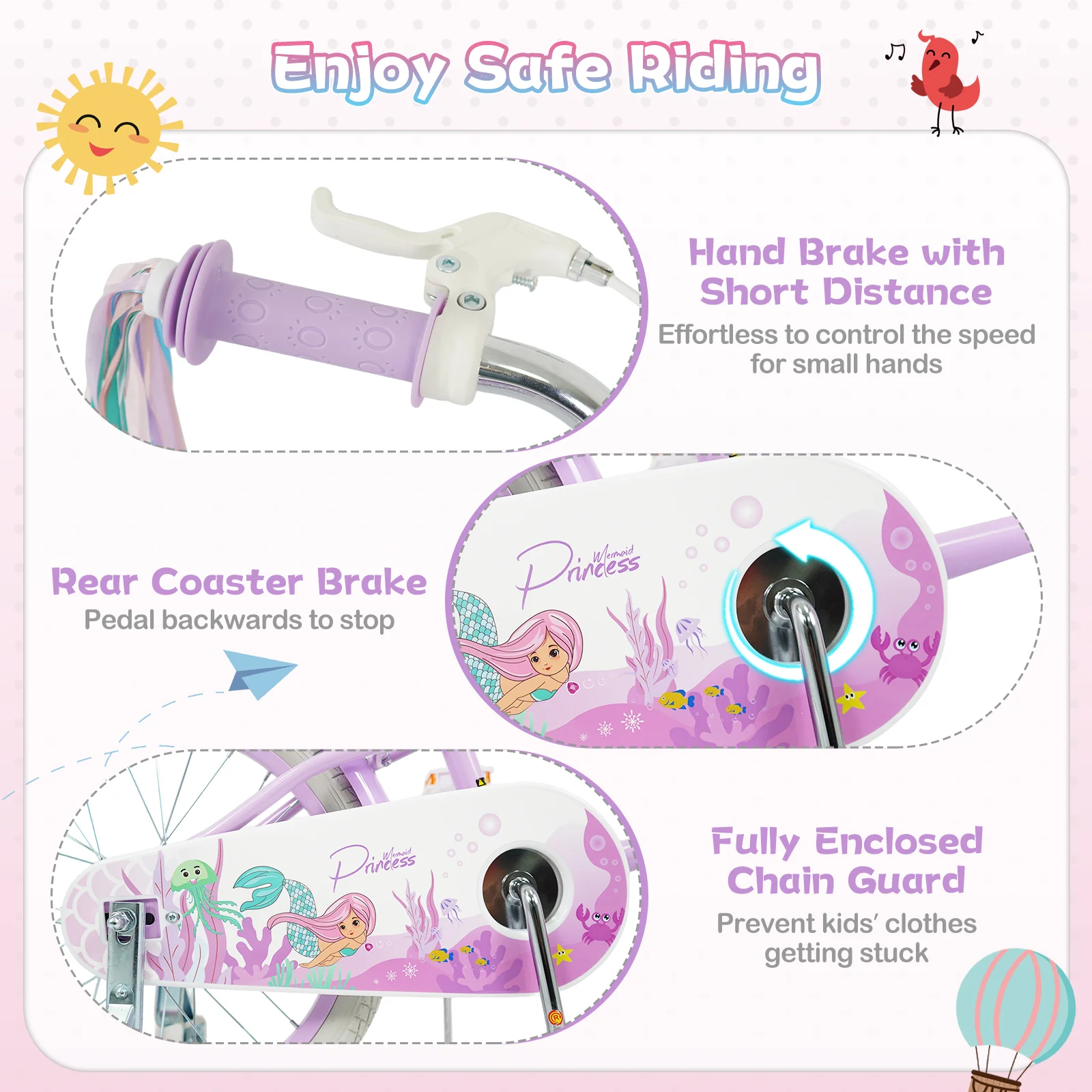 16 Inch Kids Bike, Adjustable, Princess of the Sea Theme, Purple - Image 8