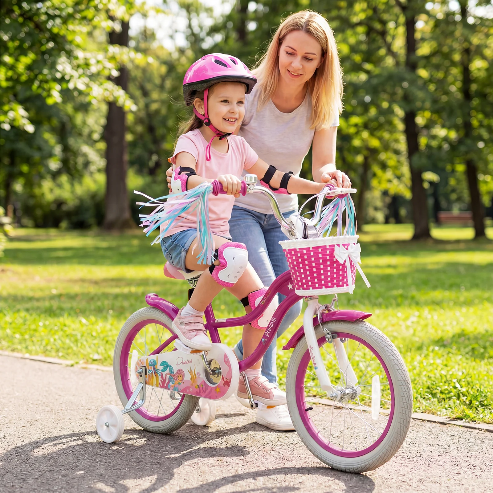 16-Inch Kids Bike Adjustable, Basket, Streamers, Rose Red - Image 2