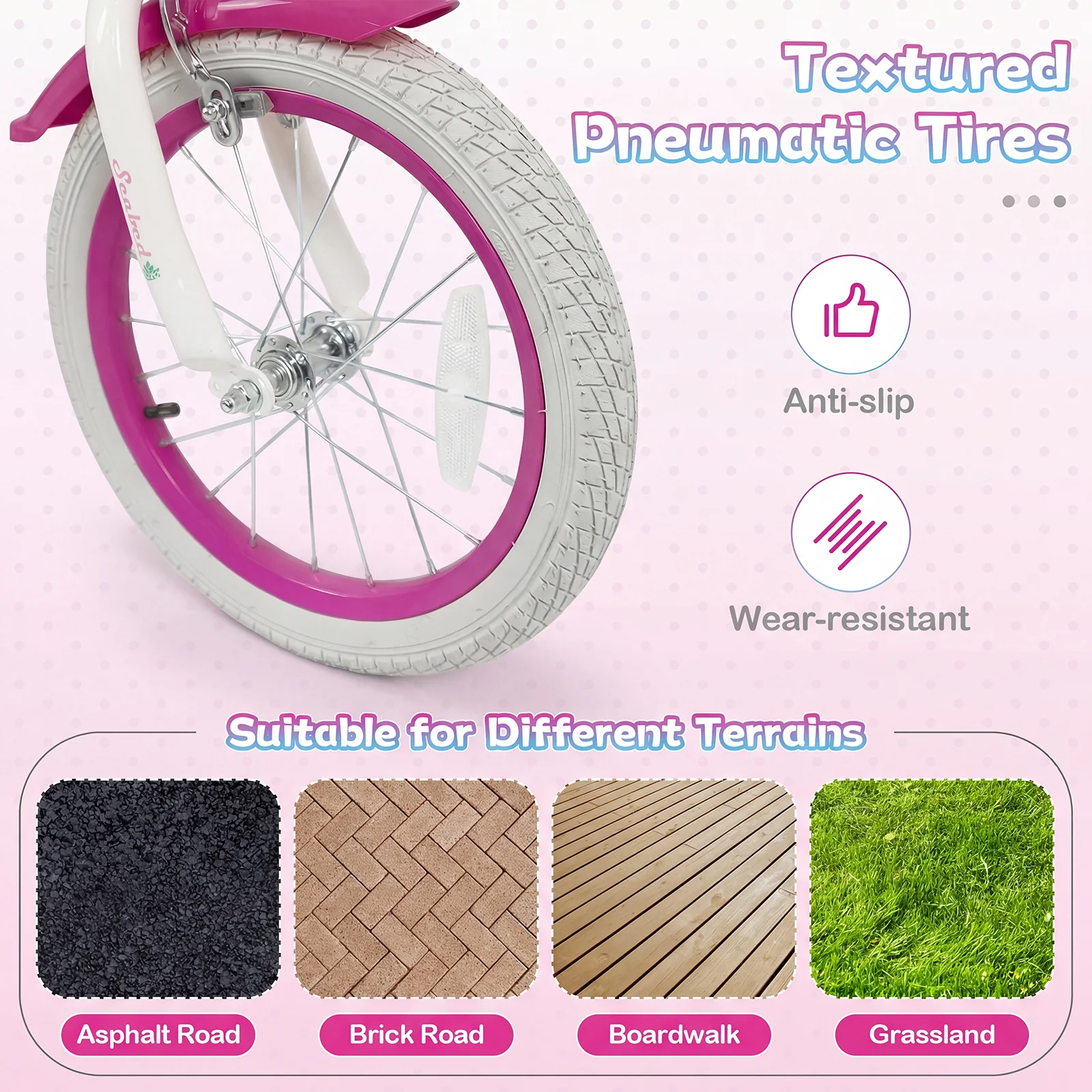 16-Inch Kids Bike Adjustable, Basket, Streamers, Rose Red - Image 5