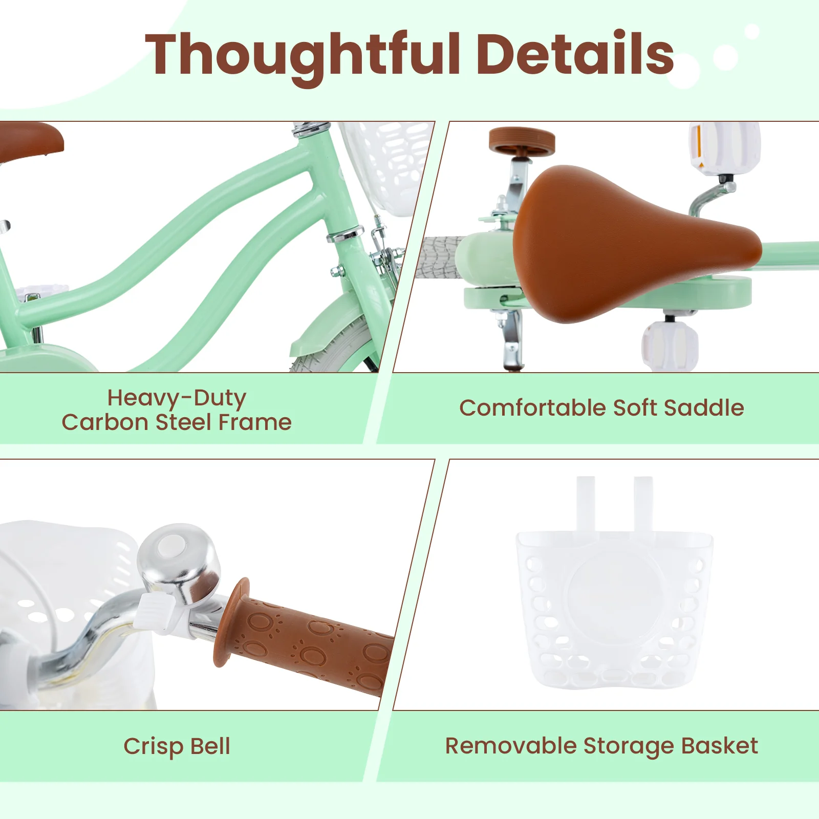 16 Inch Kids Bike, Adjustable Seat, Bell, For 3-8 Years, Green - Image 6