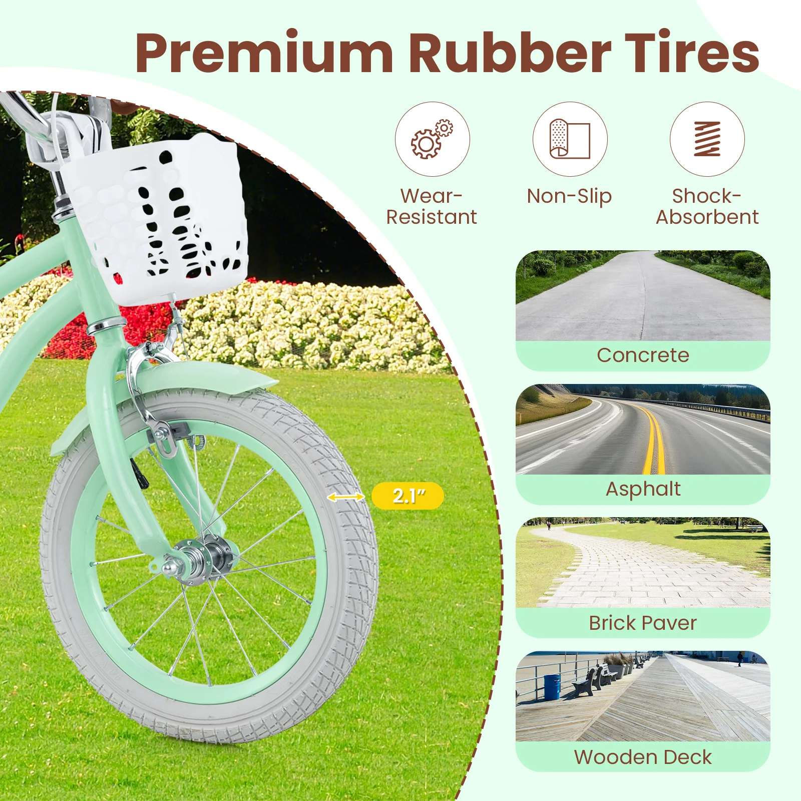 16 Inch Kids Bike, Adjustable Seat, Bell, For 3-8 Years, Green - Image 8