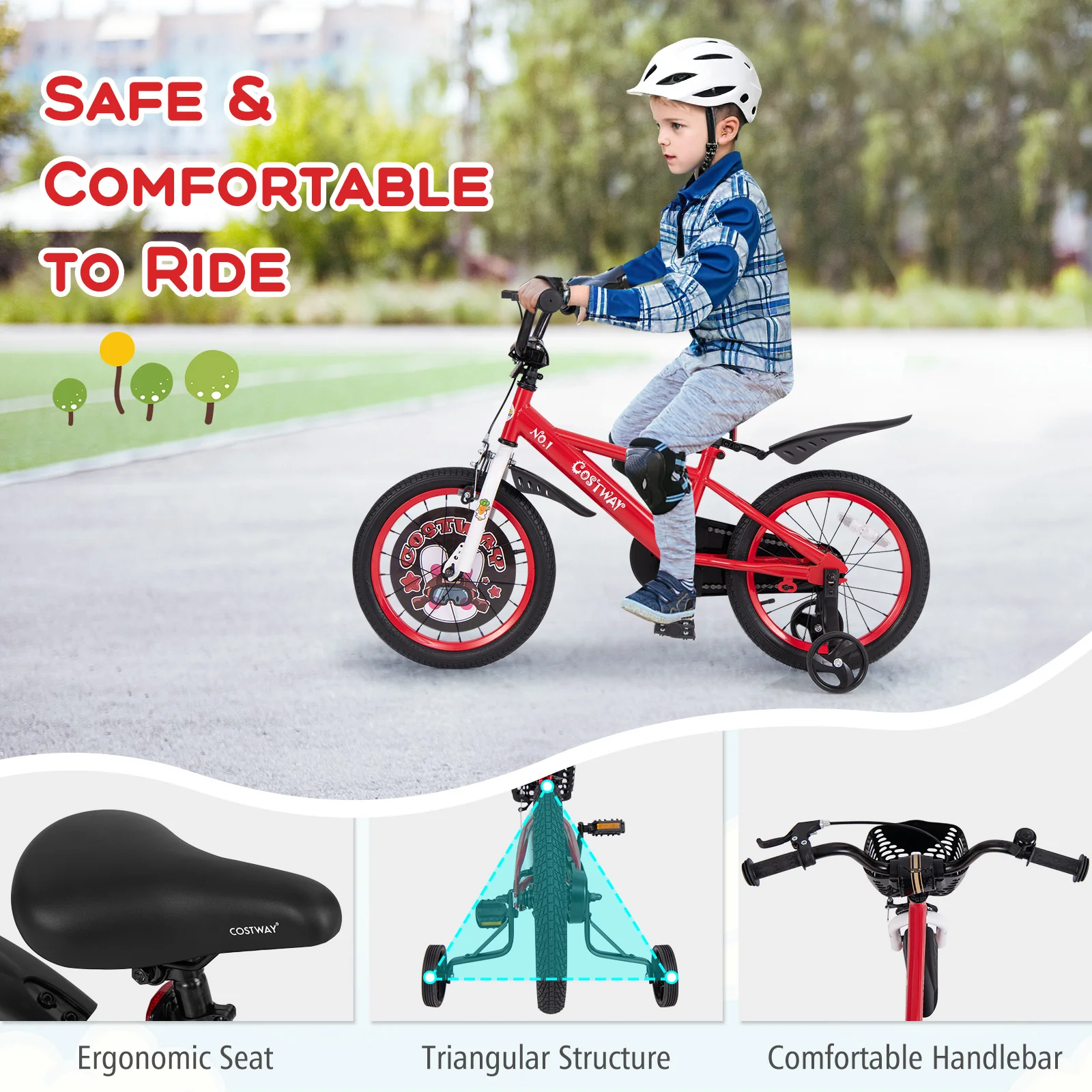 16 Inch Kids Bike, Adjustable, Storage Basket, Double Brake, 4-8 Years, Red - Image 10