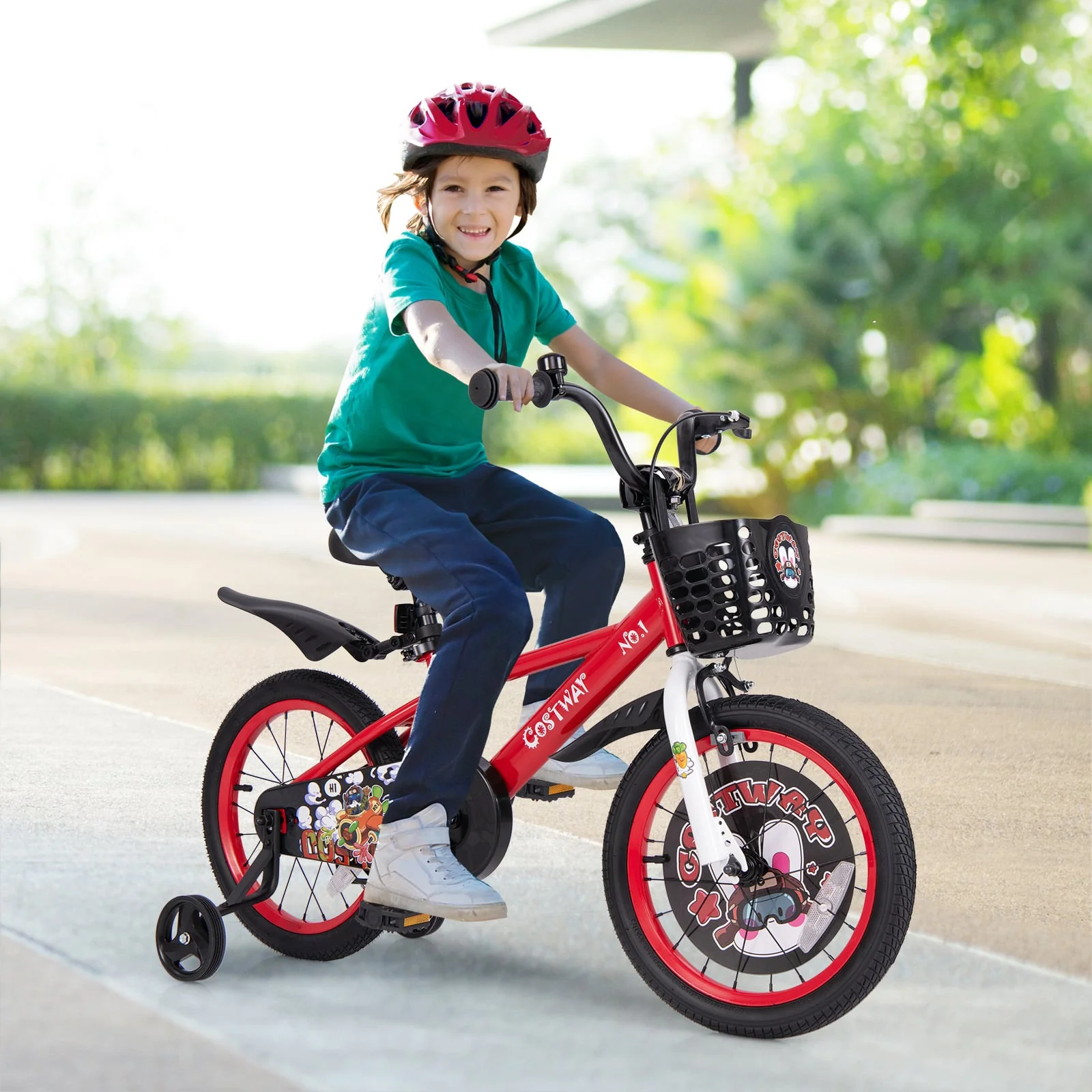 16 Inch Kids Bike, Adjustable, Storage Basket, Double Brake, 4-8 Years, Red - Image 2