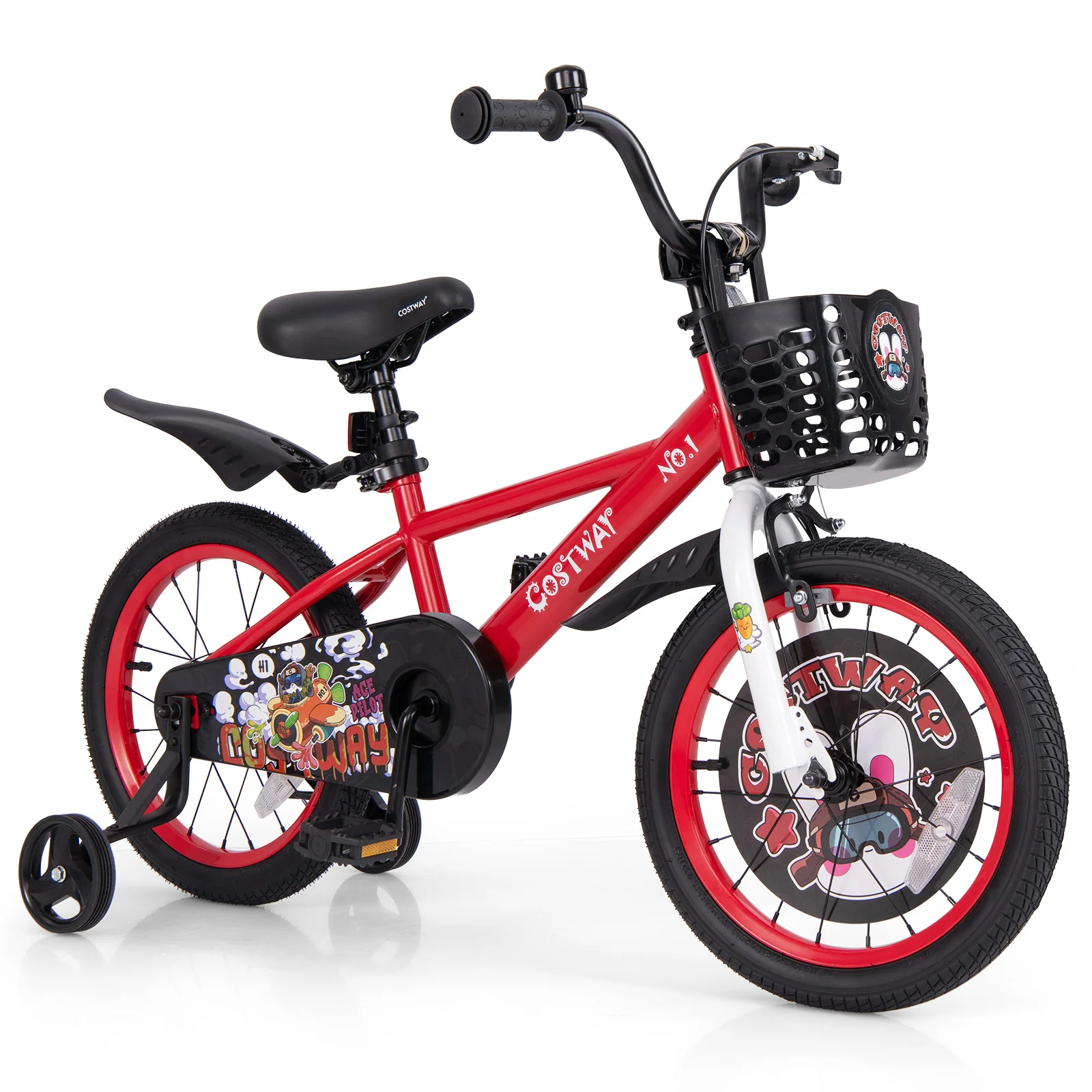16 Inch Kids Bike, Adjustable, Storage Basket, Double Brake, 4-8 Years, Red - Image 4