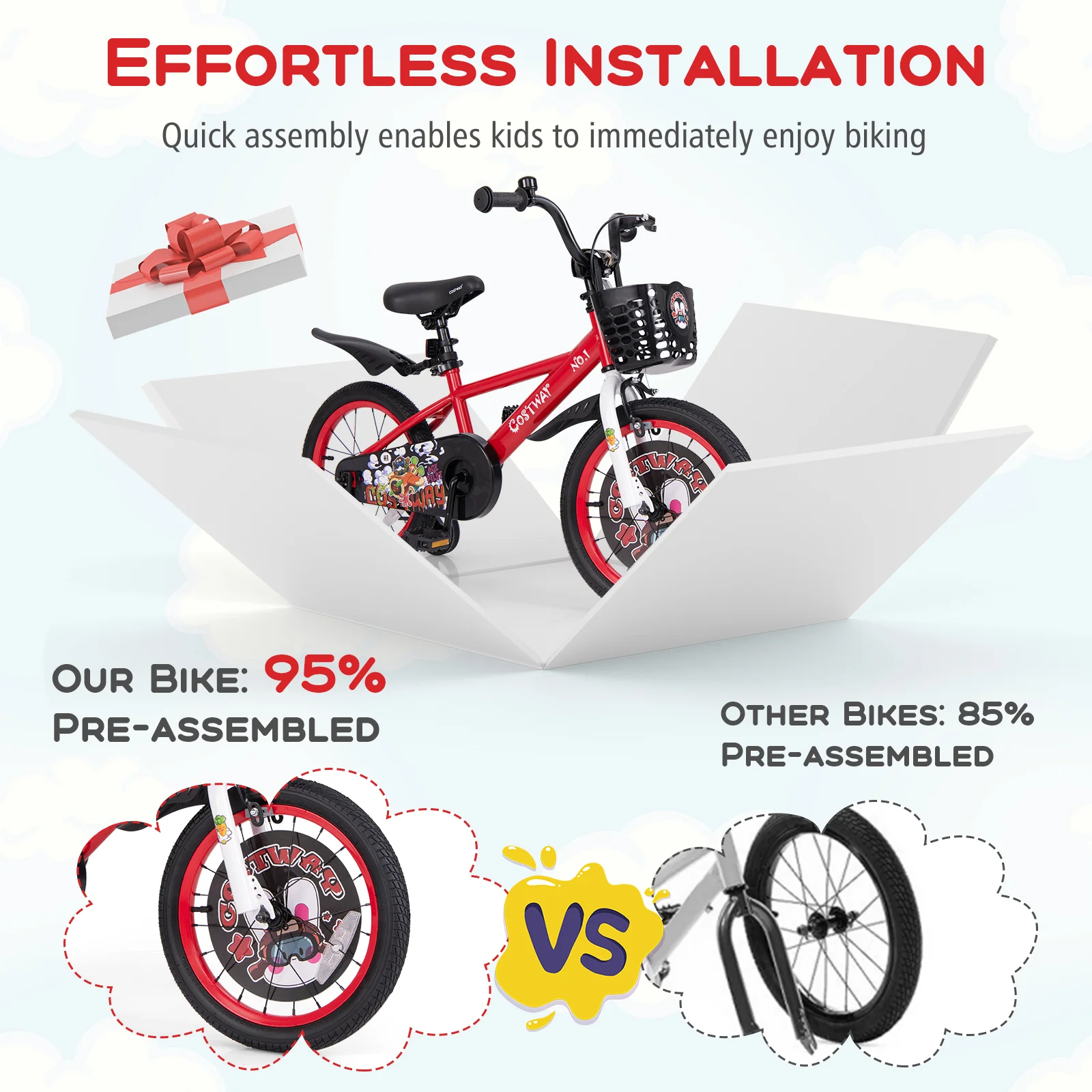 16 Inch Kids Bike, Adjustable, Storage Basket, Double Brake, 4-8 Years, Red - Image 6