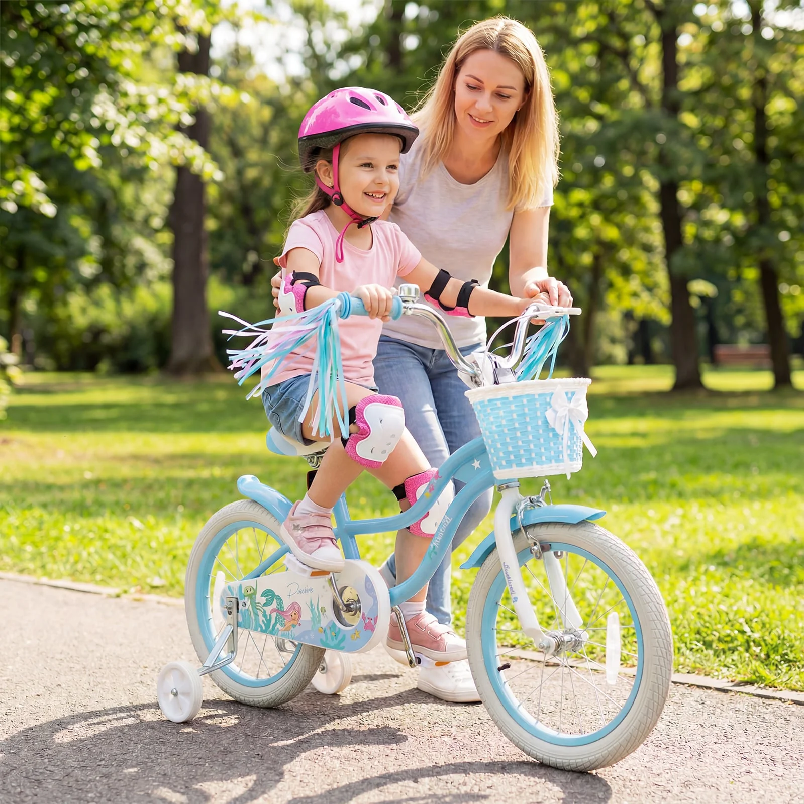 16 Inch Kids Bike, Adjustable With Basket, Princess Of The Sea Theme, Blue - Image 2