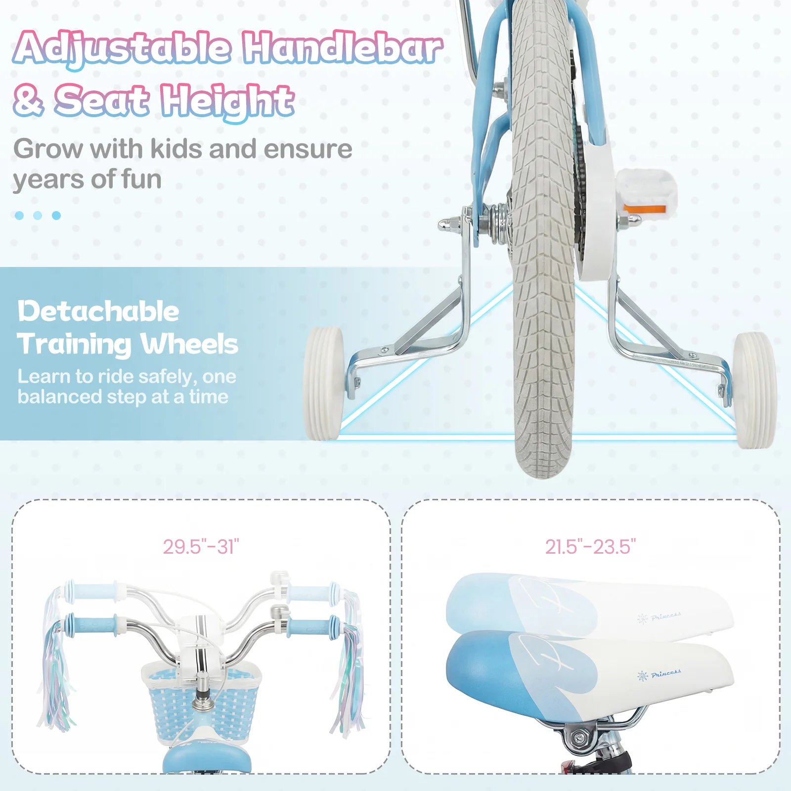 16 Inch Kids Bike, Adjustable With Basket, Princess Of The Sea Theme, Blue - Image 8