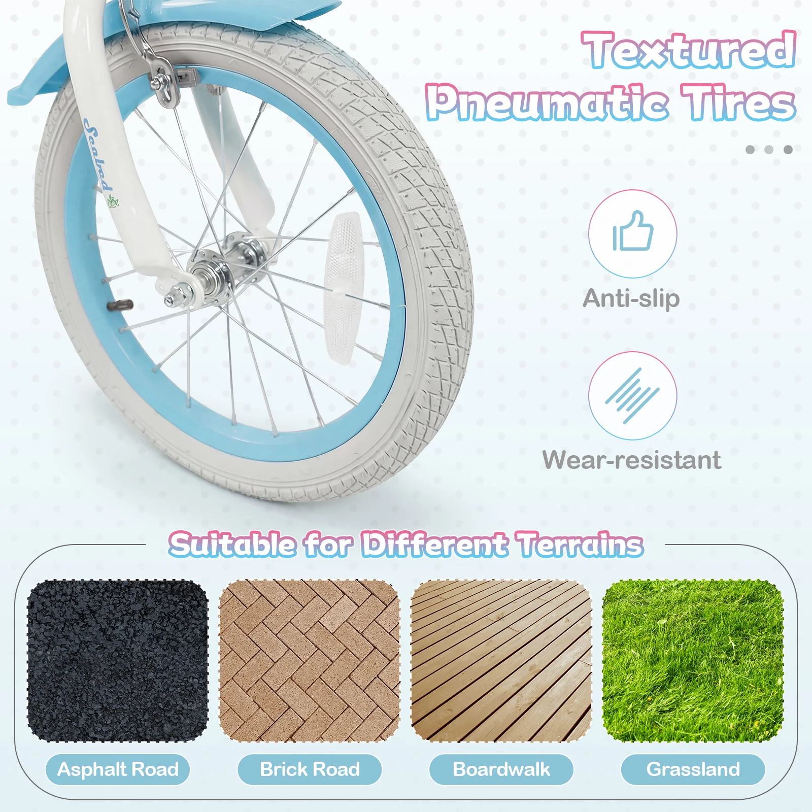 16 Inch Kids Bike, Adjustable With Basket, Princess Of The Sea Theme, Blue - Image 9