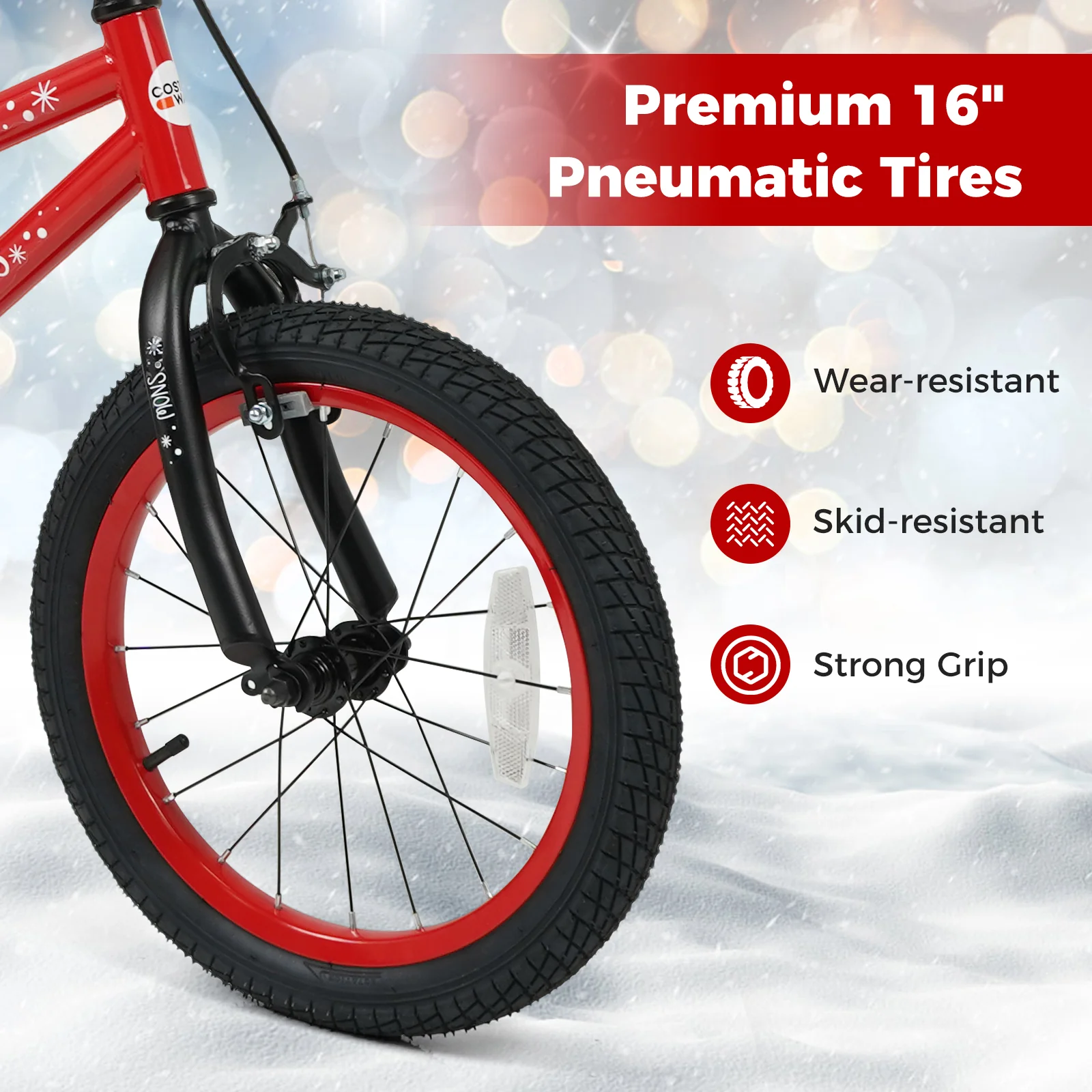 16 Inch Kids Bike Adjustable with Christmas Music & Flag for Aged 4-7 Years Old, Red - Image 7