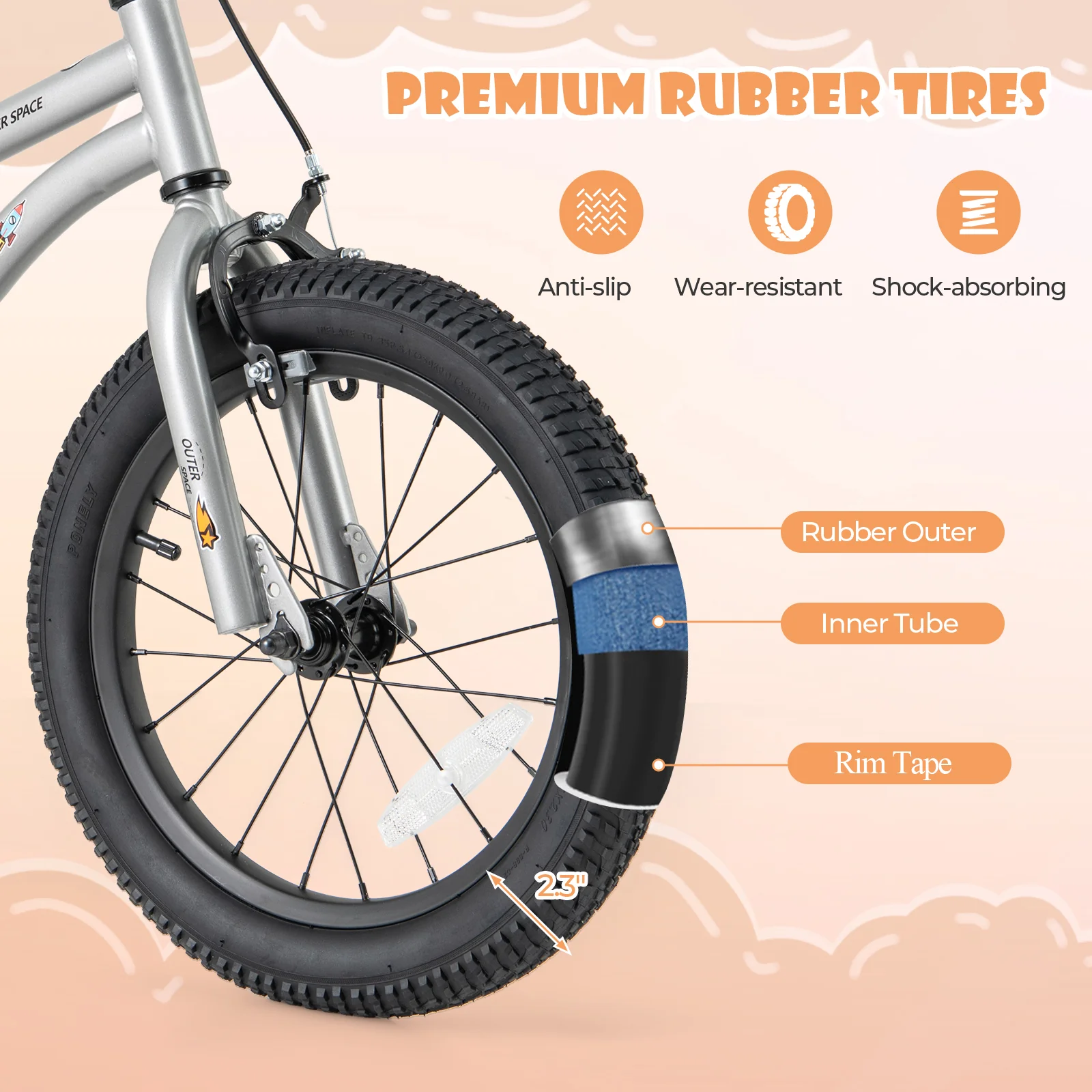 16-Inch Kids Bike For Boys Girls, Adjustable, High Carbon Steel Frame, Silver - Image 10