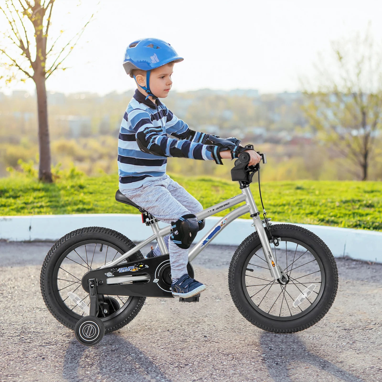 16-Inch Kids Bike For Boys Girls, Adjustable, High Carbon Steel Frame, Silver - Image 2