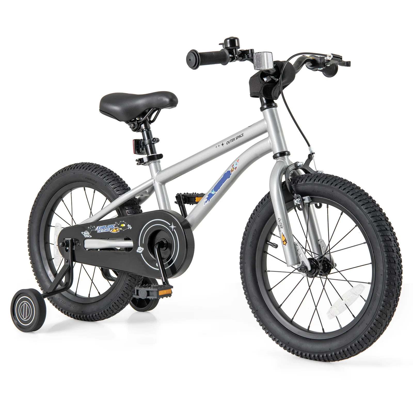 16-Inch Kids Bike For Boys Girls, Adjustable, High Carbon Steel Frame, Silver - Image 4