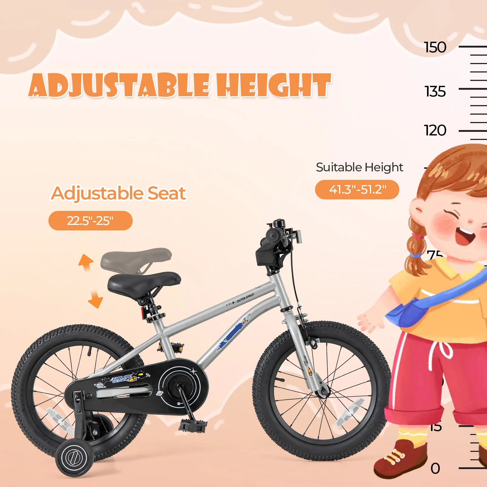 16-Inch Kids Bike For Boys Girls, Adjustable, High Carbon Steel Frame, Silver - Image 6