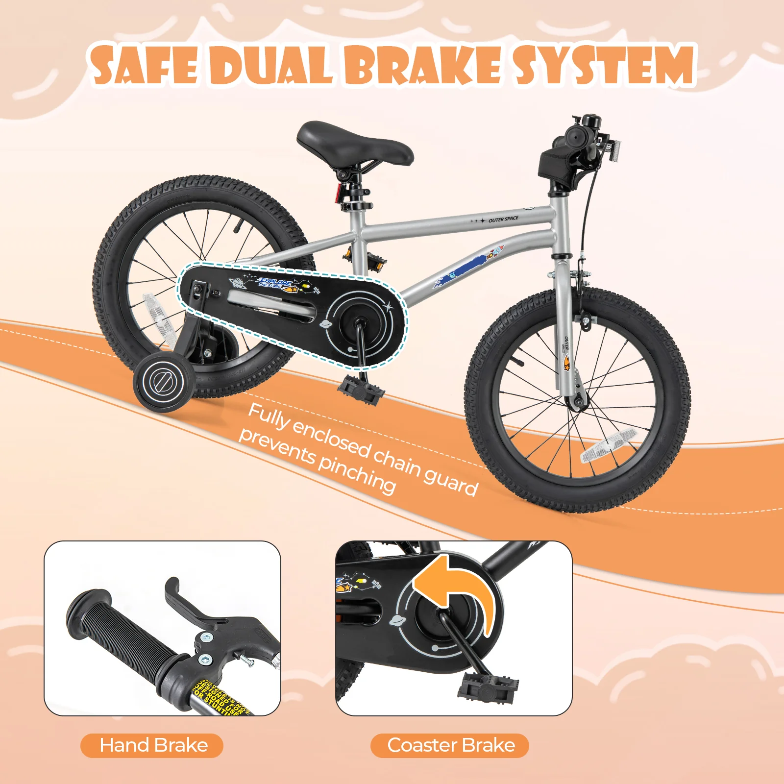 16-Inch Kids Bike For Boys Girls, Adjustable, High Carbon Steel Frame, Silver - Image 7
